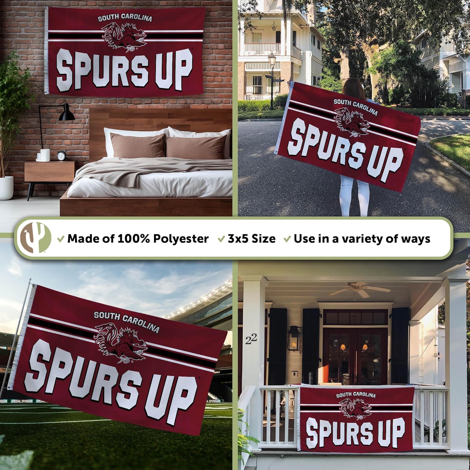 Desert Cactus University of South Carolina Flag Gamecocks USC Cocky Banners 100% Polyester Indoor Outdoor 3x5 feet Flags (Design F) - Image 3