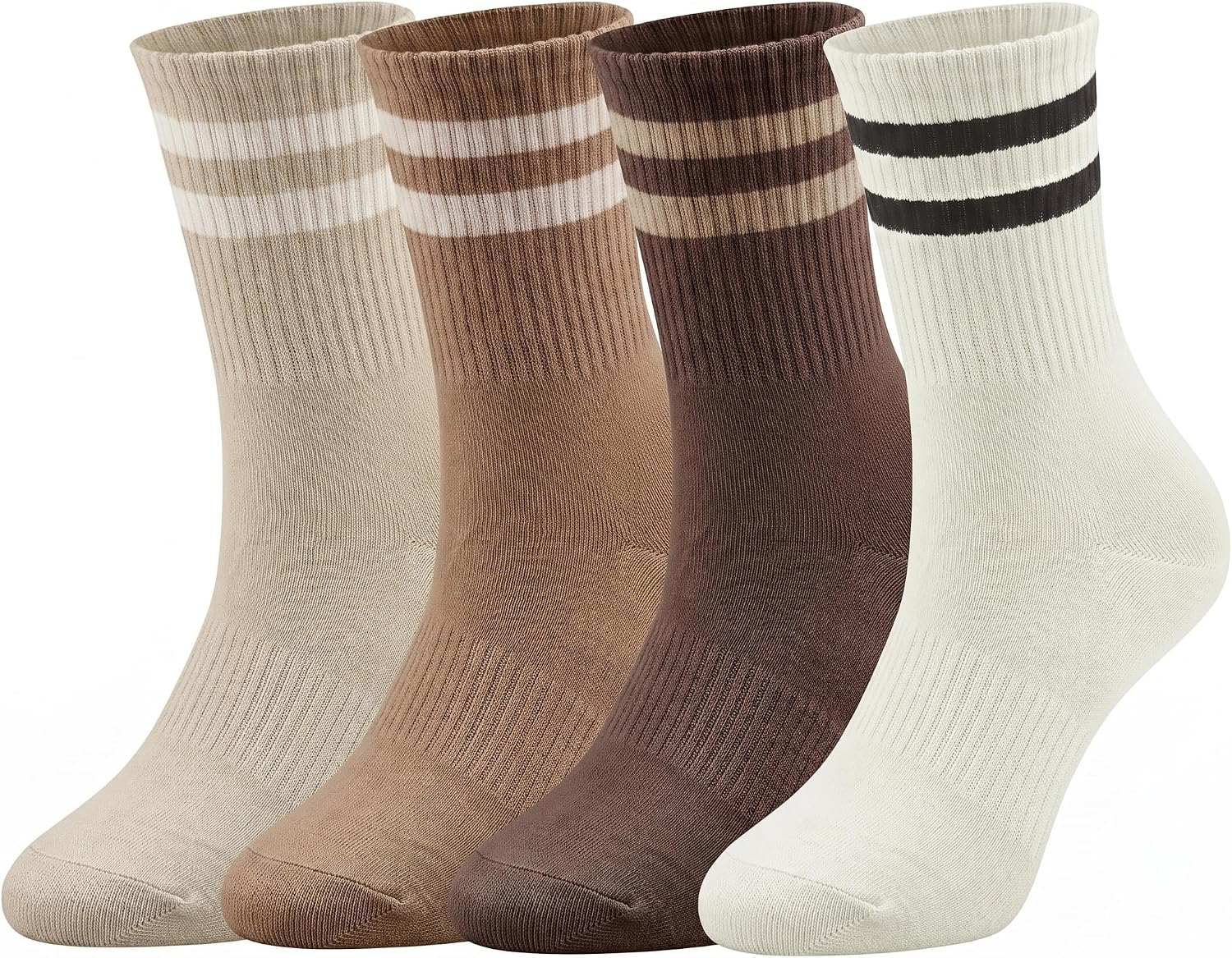 LUSCINIA Women's Striped Crew Socks: 2-Stripe Design Classic Sporty | Cotton Socks with Arch Support for School, Sneakers & Daily Wear, Size 6-11