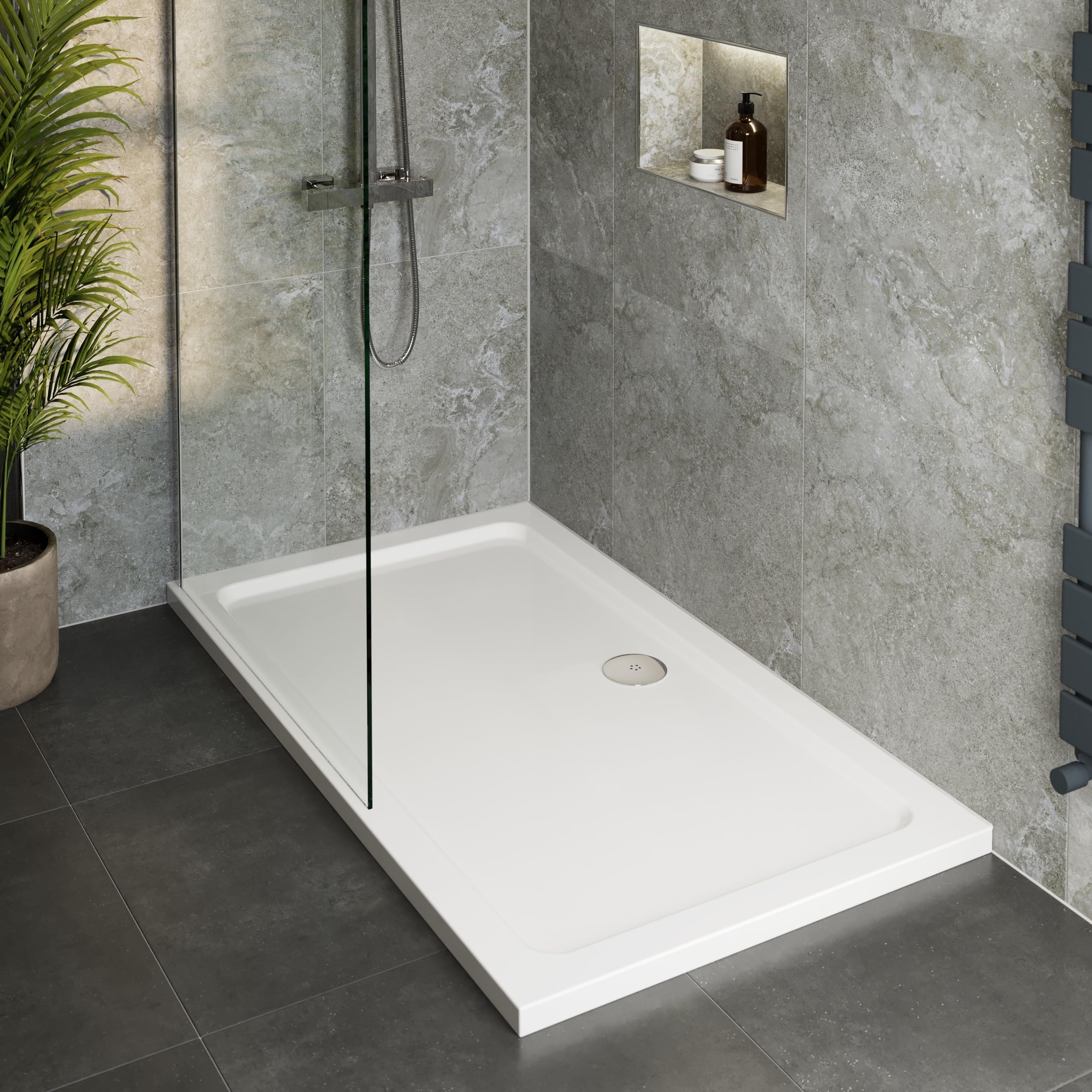 1100 x 760 x 45mm White Bathroom Shower Tray for Enclosures Cubicles & Wet Room with Waste, Rectangular