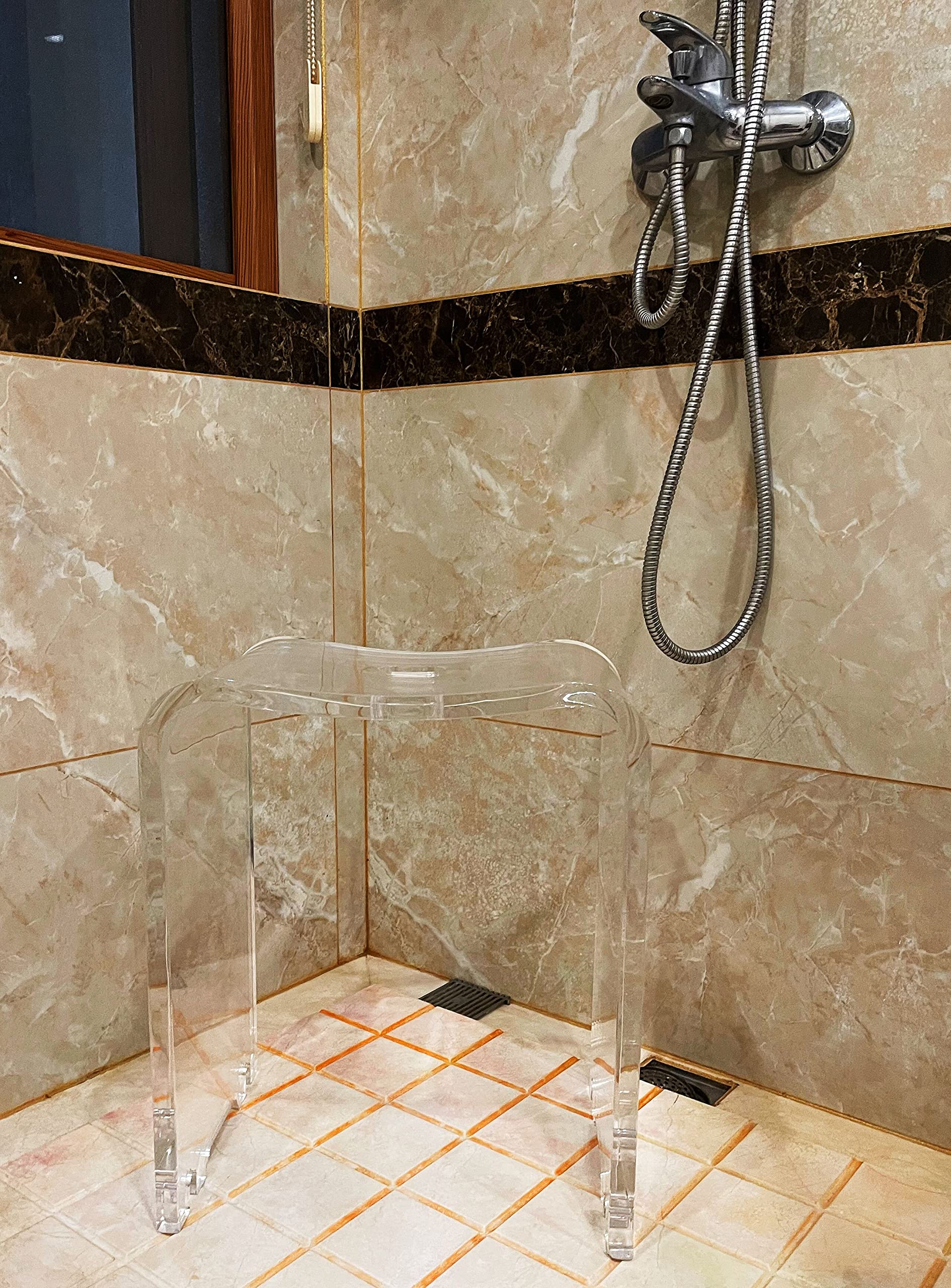 NBFTLTOP Acrylic Shower Stool, NonSlip Clear Acrylic Shower Bench