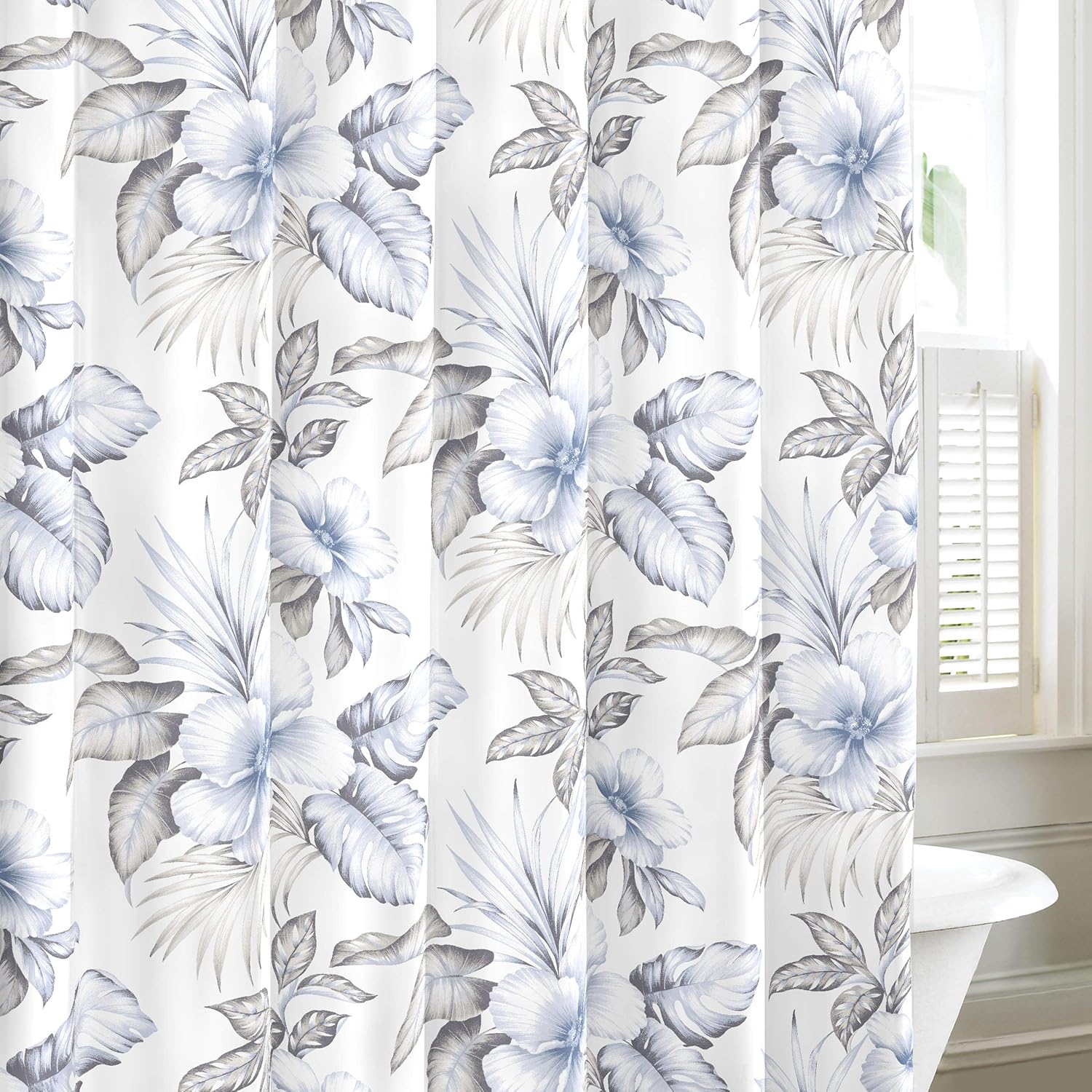 Tommy Bahama - Fabric Shower Curtain, Tropical Lightweight Style, Hook Holes Top (Casablanca Garden Grey, 72" x 72")