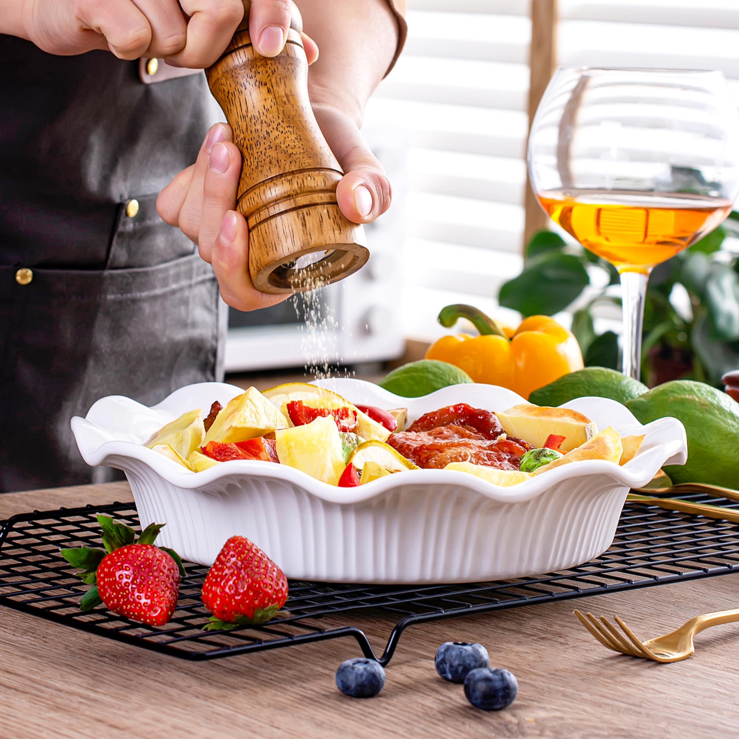 Serie Bakken Ovenschaal Keramiek Kleine Pie Pannen Pie Pan Porselein Ronde Ovenschaal Diepe Taartvorm for Quiche, Pecantaarten, Appeltaart, Kippentaart, 8,7 inch, Set van 2,B (Color : C, Size : As s