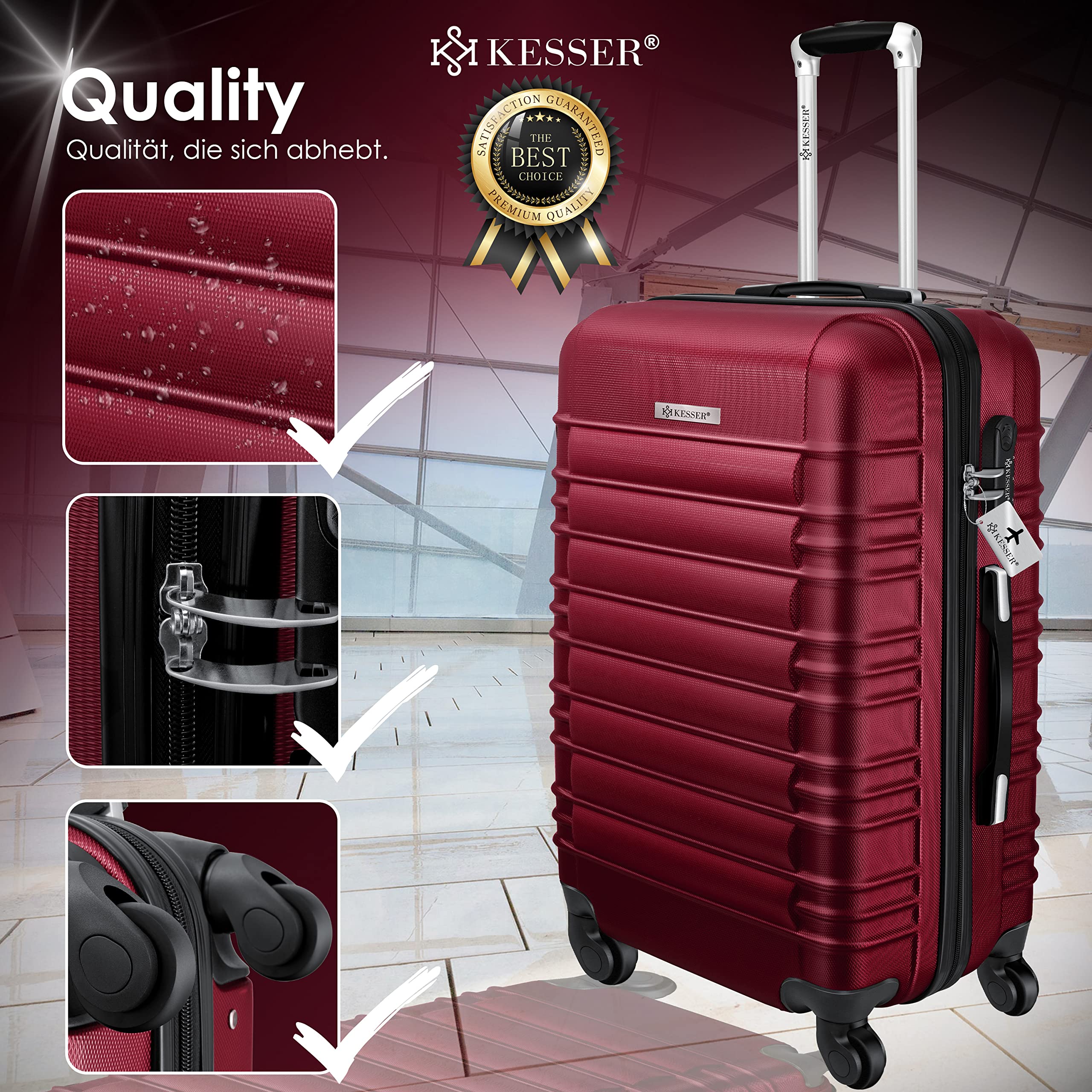 KESSER® Set di 4 valigie rigide, valigia da viaggio, set valigia trolley incl. bilancia per bagagli + etichetta per bagagli, serratura, 4 ruote ABS guscio duro manico telescopico S-M-L-XL