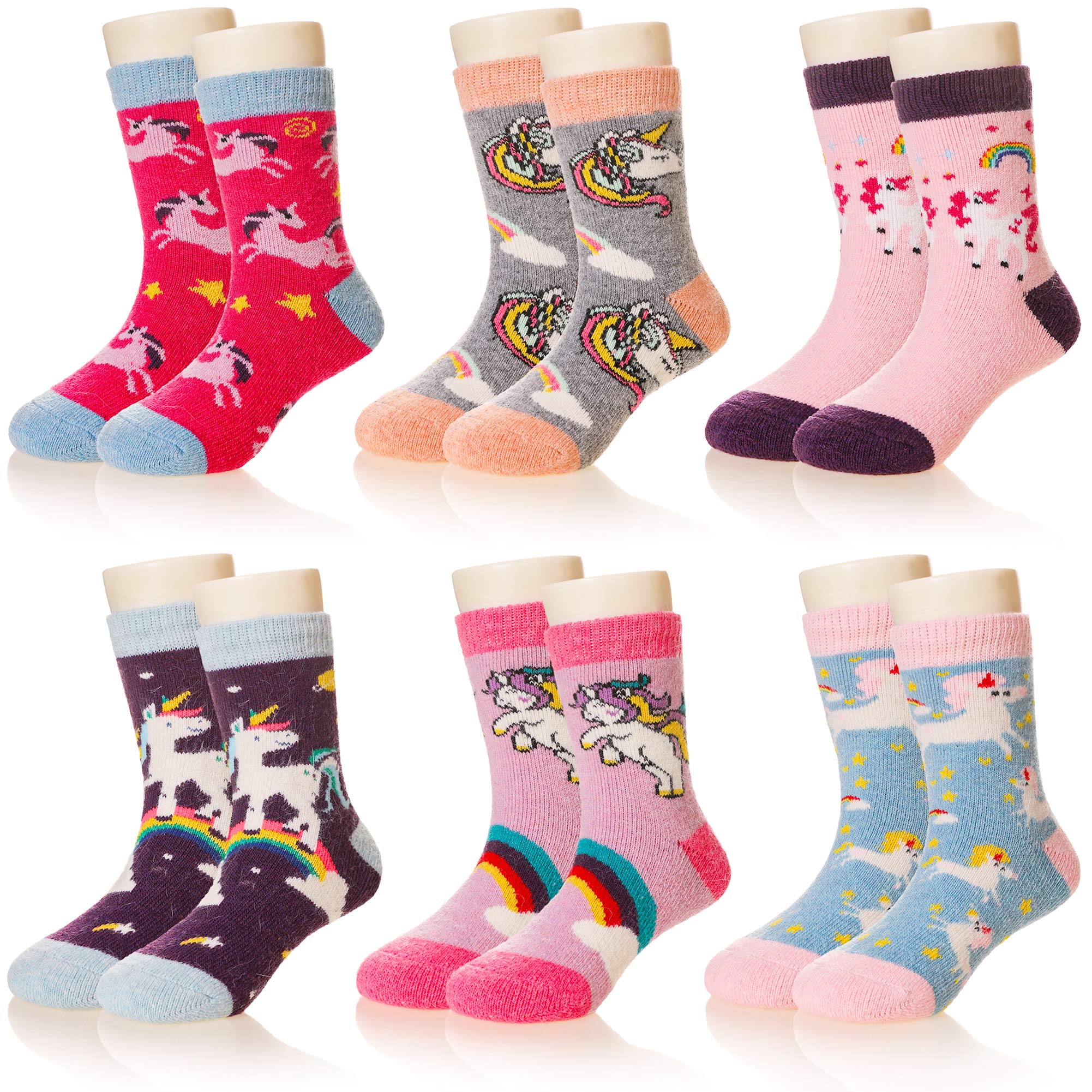 DoSmartChildren's Winter Warm Wool Solid Color Socks Kids Boy Girls Hiking Thermal Boot Crew Socks 6 Pairs