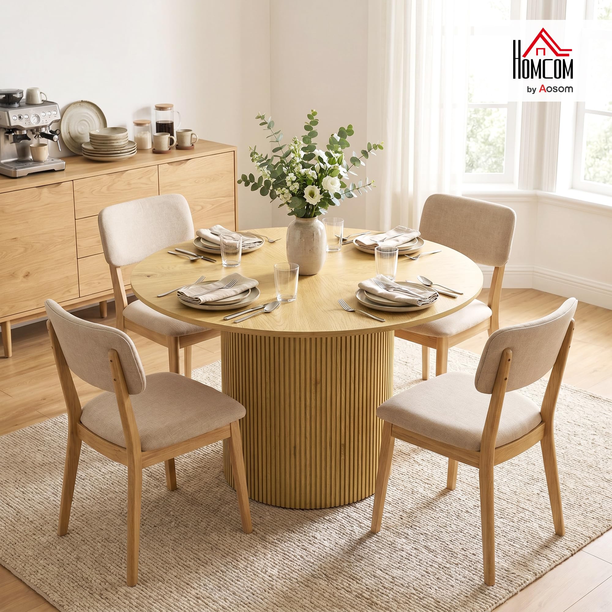 HOMCOM Mesa de Comedor Redonda Base Cilíndrica para 4-6 Personas Roble | Mesa de Cocina , Base Acanalada, Marco Metálico, para Sala de Estar, Carga 100 kg