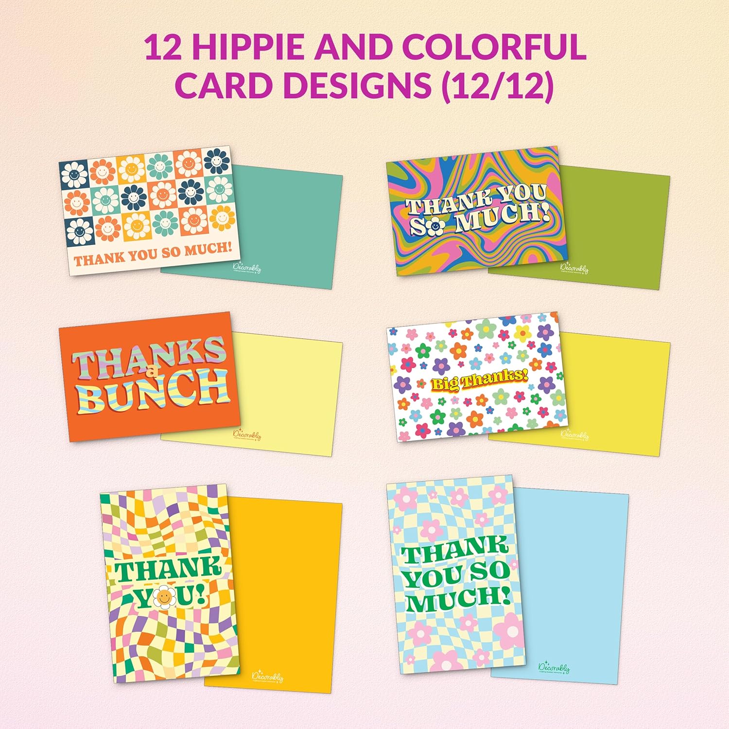 Decorably 24 Pack 6x4in Retro Kid Thank You Cards Birthday with Envelopes & Stickers, 12 Hipster Designs for Friends, Family and Loved Ones, Blank Inside - Children's Party, All Occasions, Gifting - Image 5