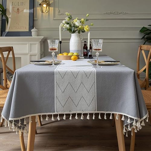 Miniatura 2 de VKEID Protector de mantel rectangular con diseño de ondas de borla, cubierta de mesa de jacquard para fiesta de Wdining Navidad, cocina, comedor,