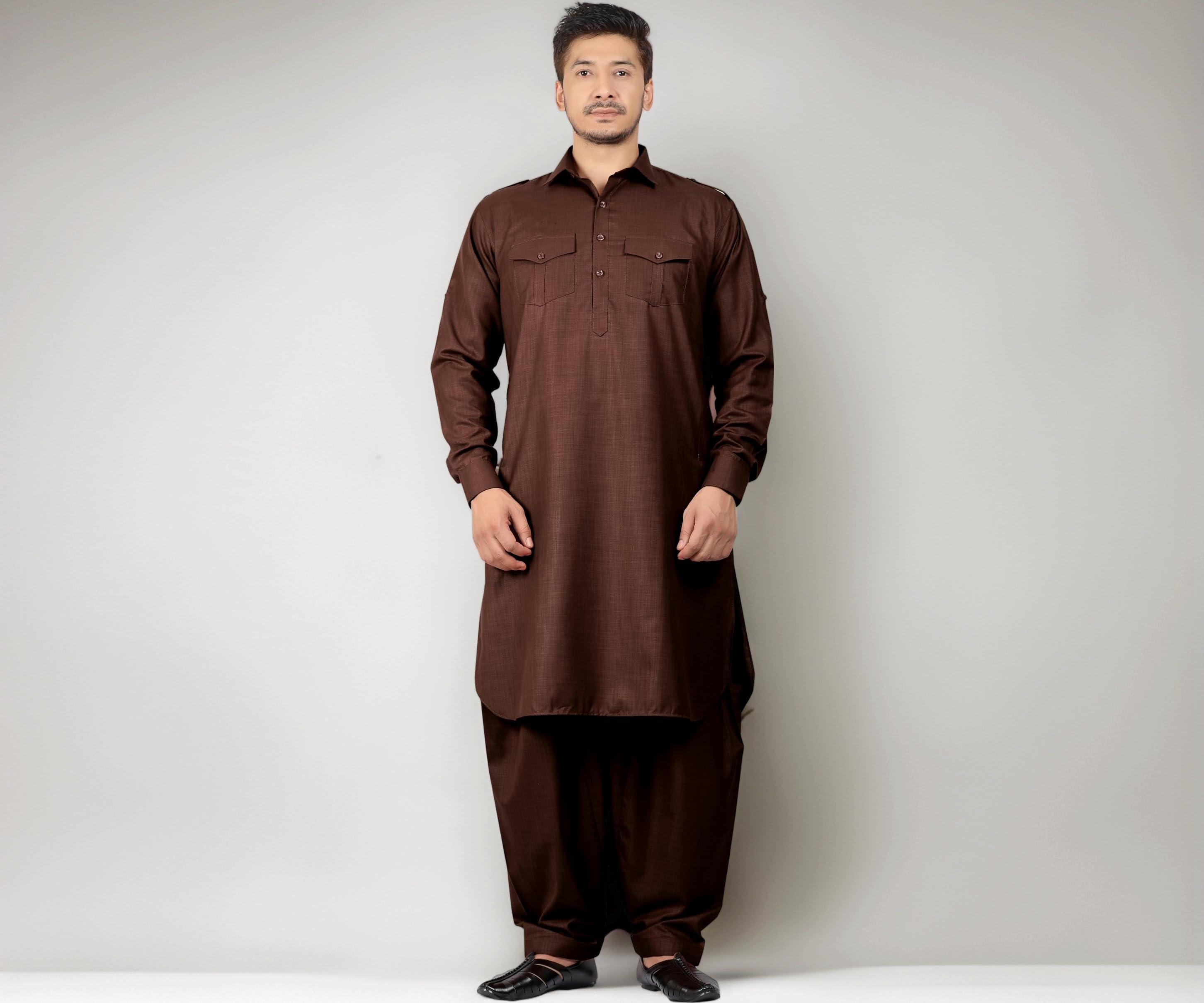 K-ROYALS Men's Cotton Blend Pathani Kurta Pyjama Suit