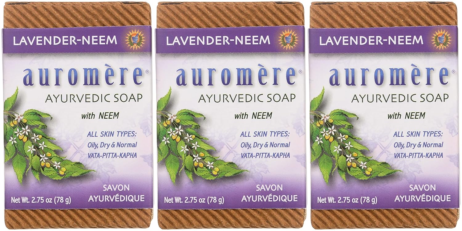 Auromere Ayurvedic Bar Soap, Lavender Neem - Eco Friendly, Handmade, Vegan, Cruelty Free, Natural, Non GMO (2.75 oz), 4 pack