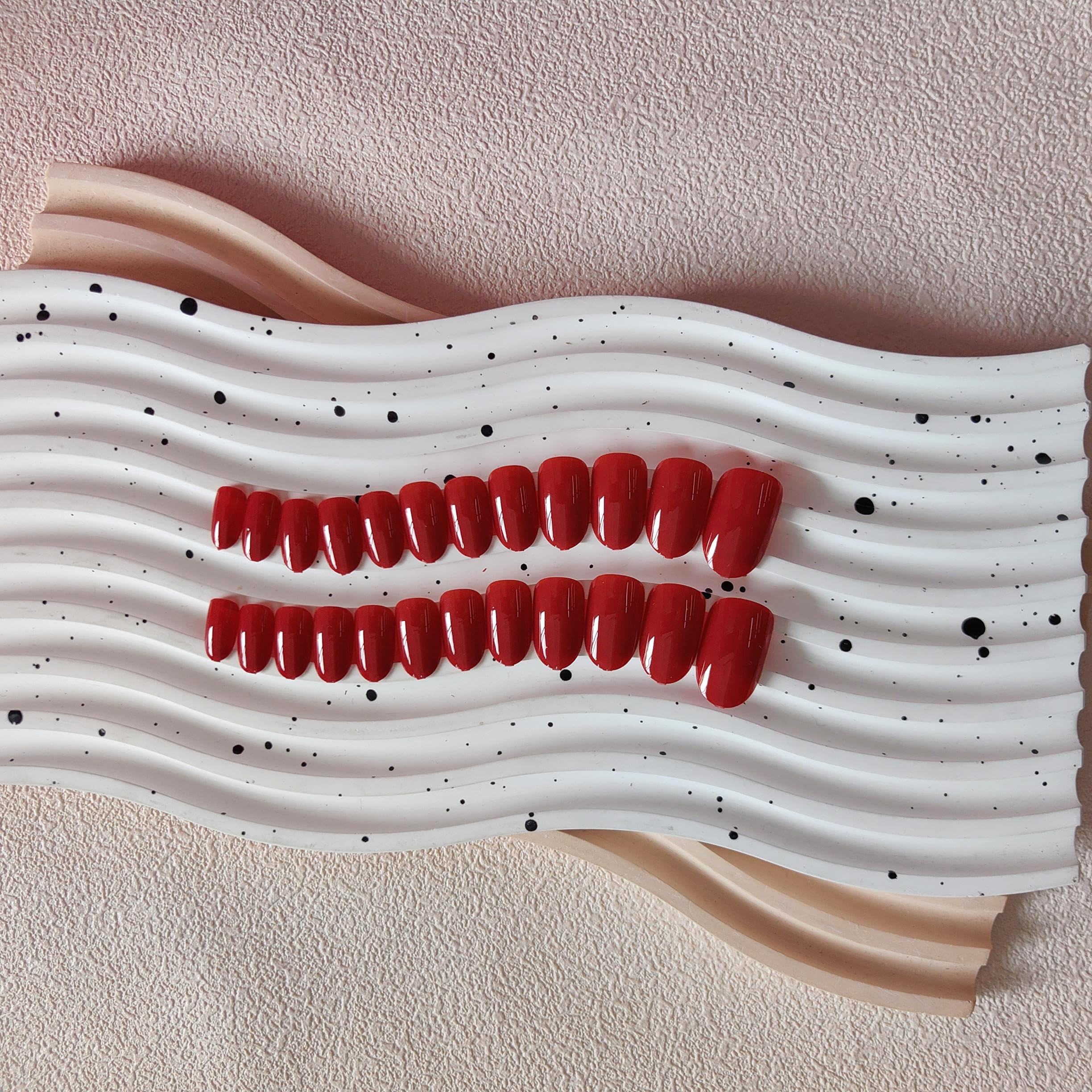 SXVME Red False Nails Short Oval, Simple Acrylic Press on Nails Short, Wine Red Fake Nails Short - Image 4