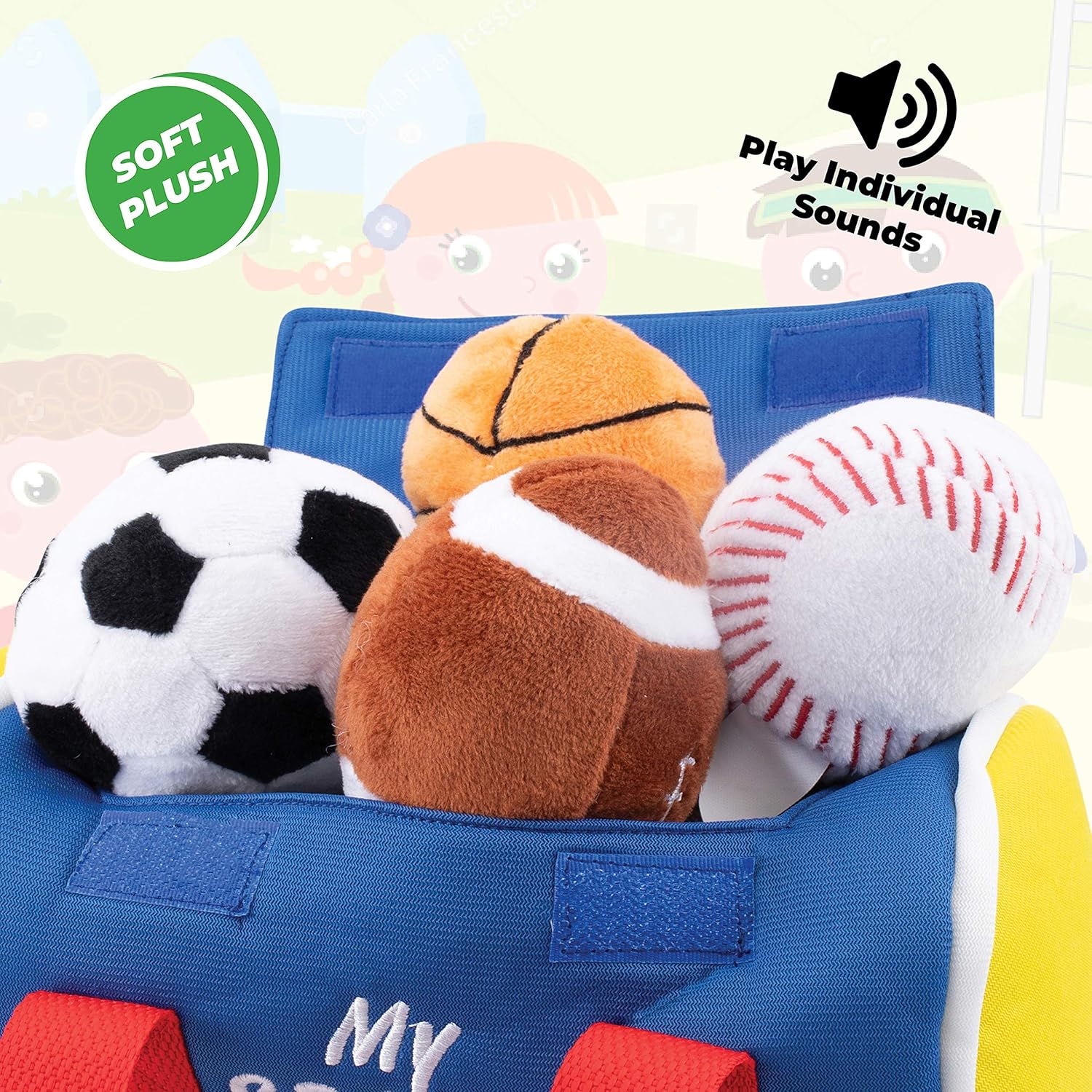 Etna My Sports Bag with Sound Playset - Stuffed Plush Basketball, Baseball, Soccer Ball and Football, Soft & Cute Toys Great Gift for Baby Shower, Kids Boys/Girls, Pre-School Children, 5 Pieces : Toys & Games