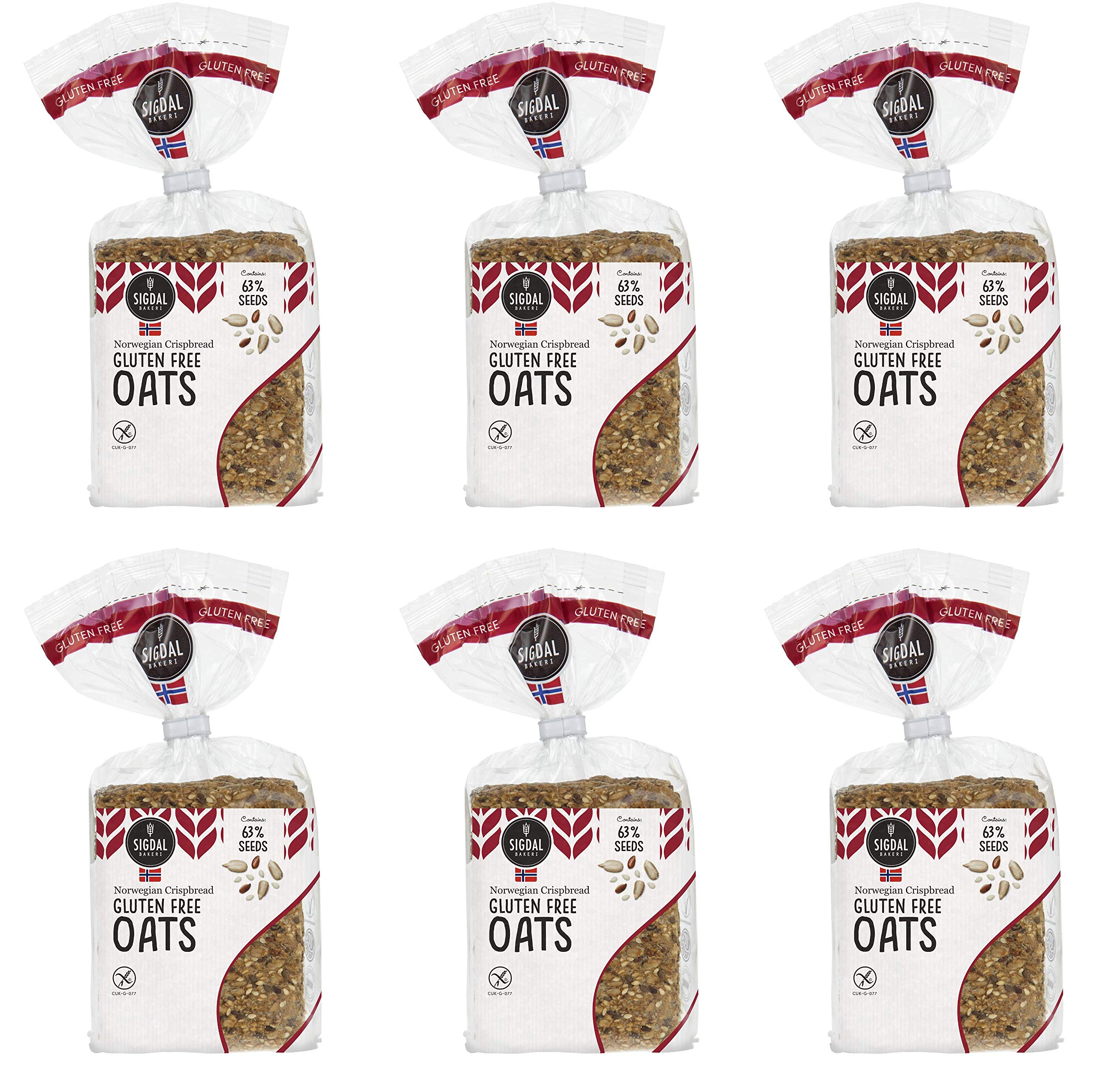 b'Sigdal Bakeri All Natural Norwegian Crispbread - Non GMO, Vegan, Sugar Free, High Fiber, Low Carbs, High Protein, Wholegrain Snack Crackers With Up To 46% Seeds (Gluten Free Oats, 6 Pack)'