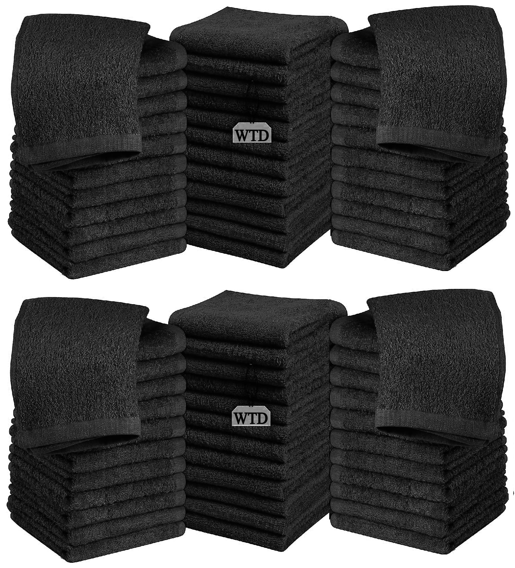 Wholesale Trade Dealz Pack of 6, 12, 24 & 48 Cotton Face Cloth Towels 500-GSM Super Soft 100% Egyptian Cotton Flannels Premium Washcloths Hotel Saloon Gym Towel Facial Cloths (48, Black)