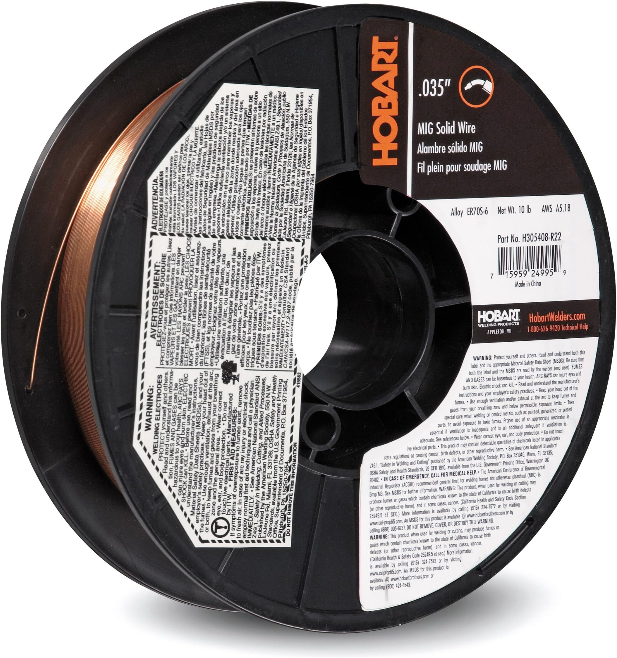 H305408R22 ER70S-6 10-Pound ER70S-6 Carbon-Steel Solid Welding Wire, 0.035-Inch