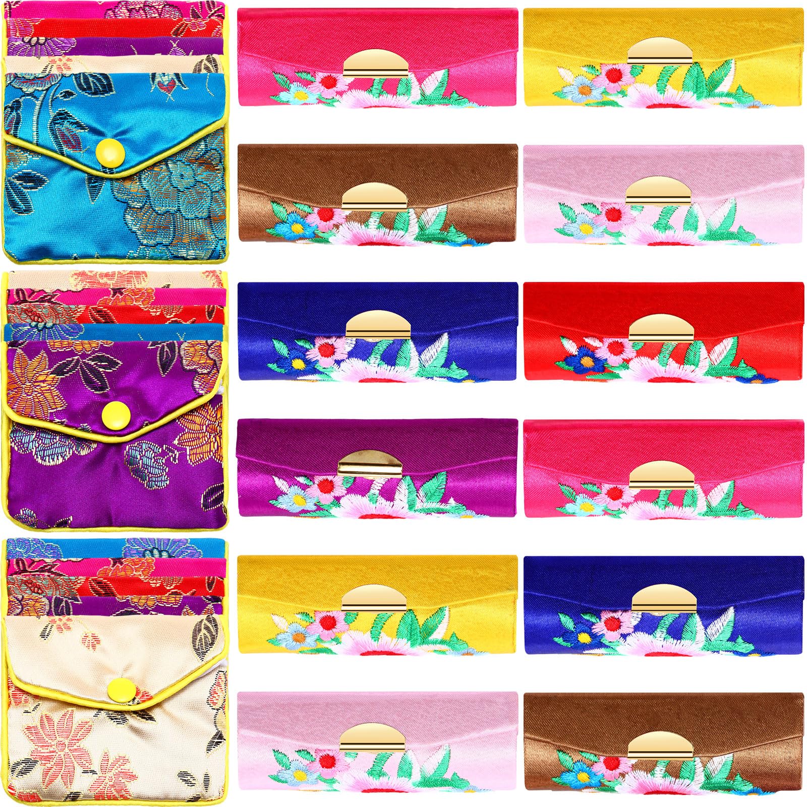 Hicarer 24 Pieces Silky Satin Fabric Lipstick Case Lipstick Box Holder with Mirror Jewelry Silk Purse Brocade Embroidered Gift Pouch Bag (Novelty)