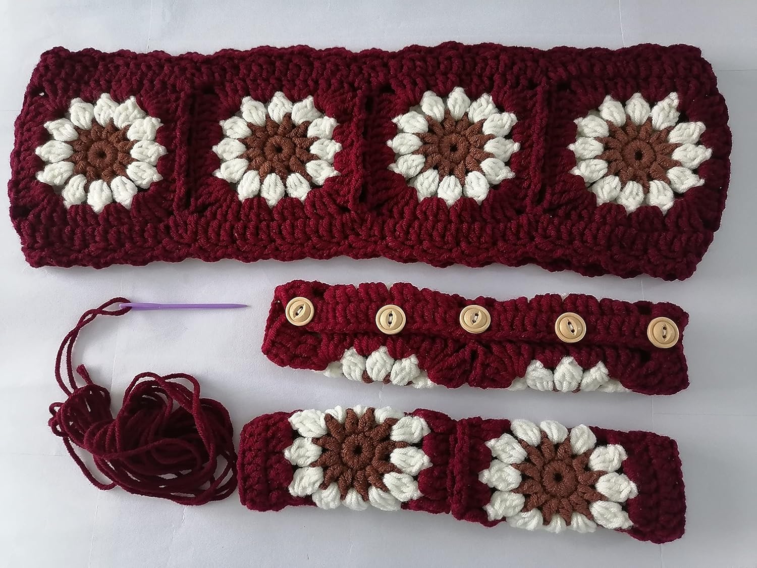 YDM Colorful Steering Wheel Cover Crochet Steering Wheel Cover Crocheted Seat Belt Cover Cover Steering Wheel Cover Crochet car Accessories (Steering Wheel Cover+1 Belt Cover)
