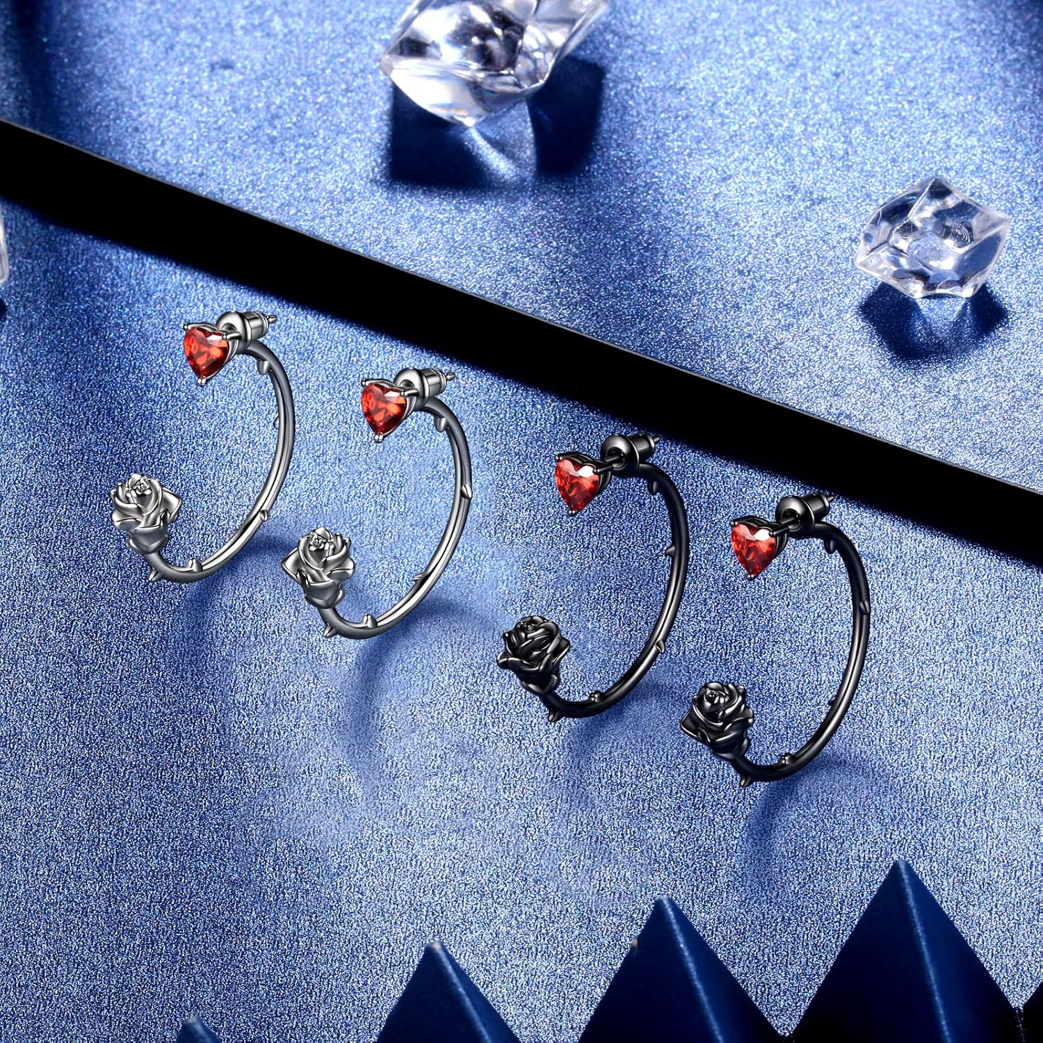 Beautlace Rose Hoop Earrings Sliver/Black Gun Plated Cute Elegant Flower Earring with Birthstone Jewelry Gifts for Women KE0102 - Image 5