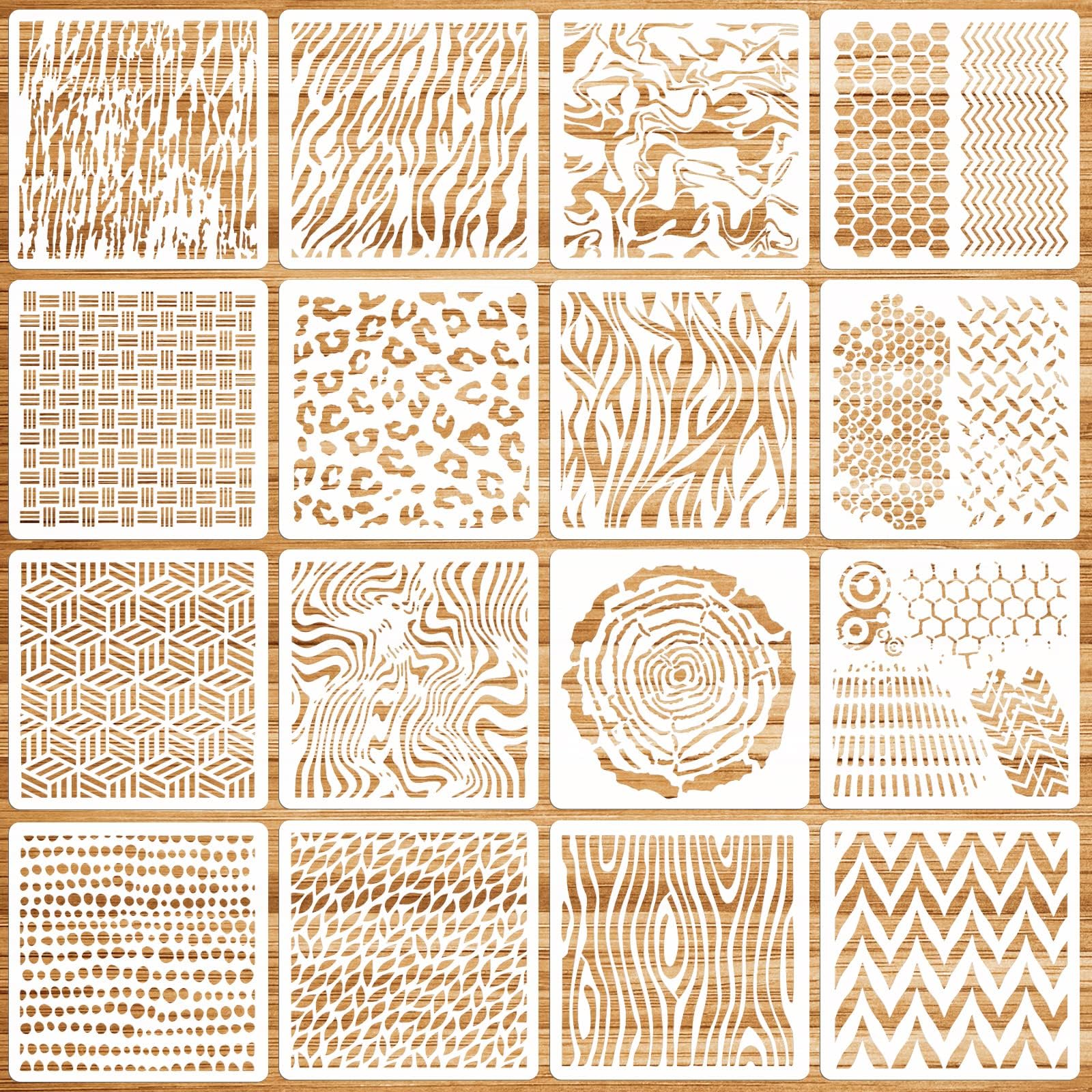 OOTSR16 PCS Painting Stencils Set for Craft, 5.9" Plastic Art Template for Painting Wood Wall Floor Furniture Canvas Scrapbooking DIY, Reusable Paint Supplies Home Decor