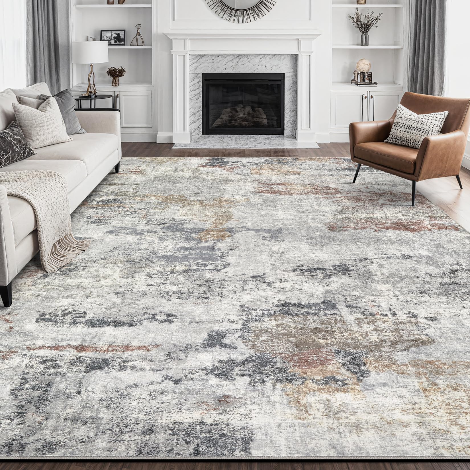 DMOYEST Living Room Area Rugs - 9x12 Abstract Large Soft Indoor Washable Rug Neutral Modern Low Pile Carpet for Bedroom Dining Room Farmhouse Home