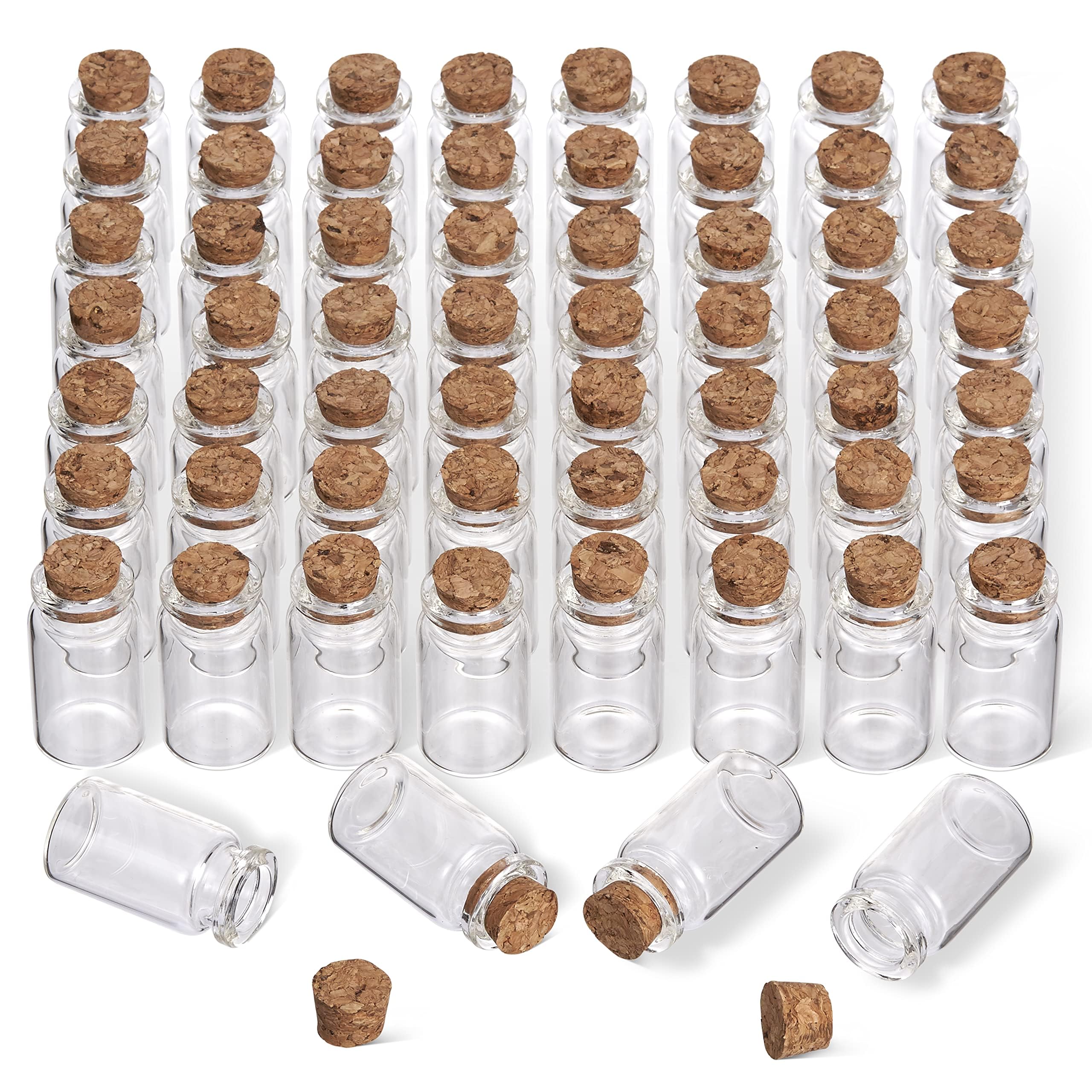 THE TWIDDLERS 240 Mini Glass Bottles - Mini Jars for Spices, Crafts, Wedding Favours, Shot Bottles - Premium Small Glass Bottles with Cork Lids - 4cm Glass Vials