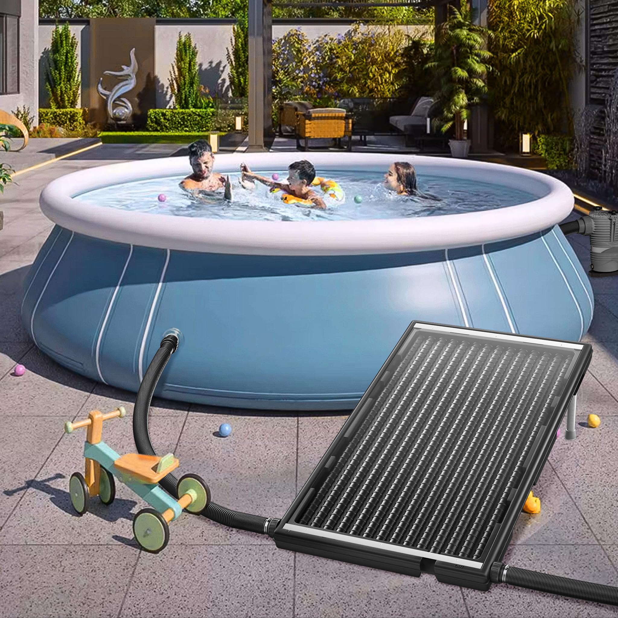 LZQ Calefacción solar para piscina, panel solar, color negro, 15 l, capacidad de agua, para piscina, jardín, ducha, agua caliente