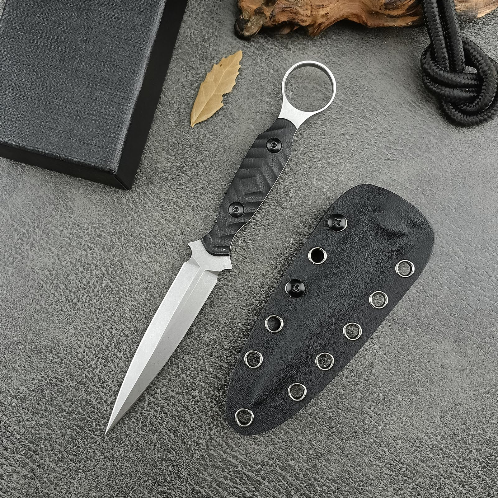 EDC Fixed Blade Knife with Kydex Sheath, Full Tang D2 Stainless Steel, for Outdoor, camping, Hiking