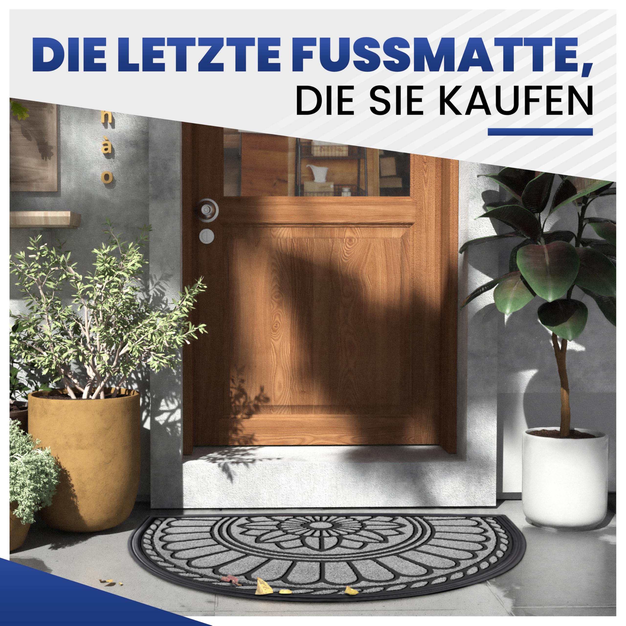 Mibao Fußmatte 60 x 90 cm, rutschfeste Eingangsmatte, strapazierfähige Fußmatte, Schmutzfangmatte mit Gummibeschichtung für den Außenbereich, Grau