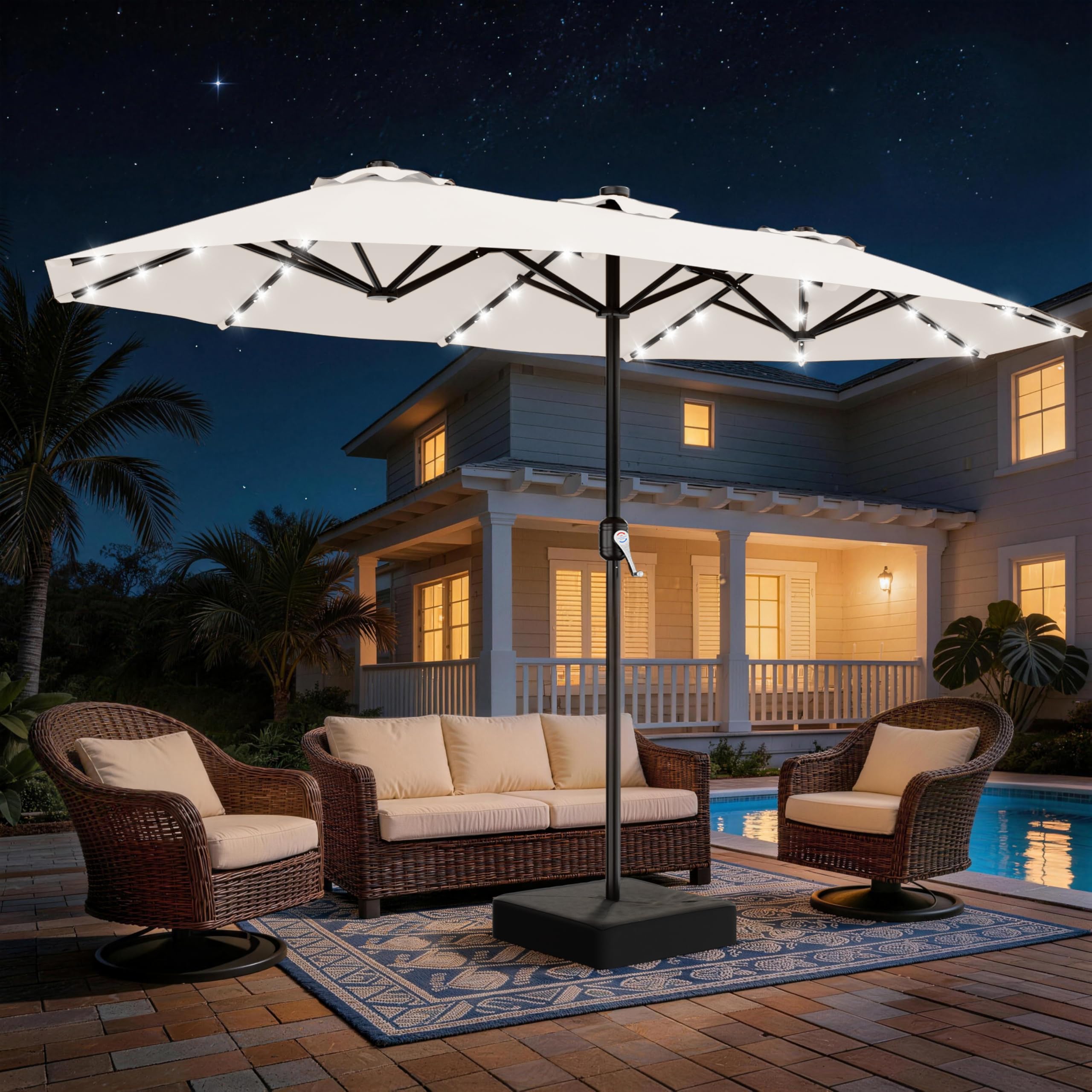 cream patio umbrellas Amazon.com : AreShark 13 FT Patio Umbrella with Solar Lights, Double-Sided  Outdoor Table Umbrellas with Crank, Large Rectangular Market Umbrella for  Porch, Lawn, Pool, Backyard, Cream-White : Patio, Lawn & Garden