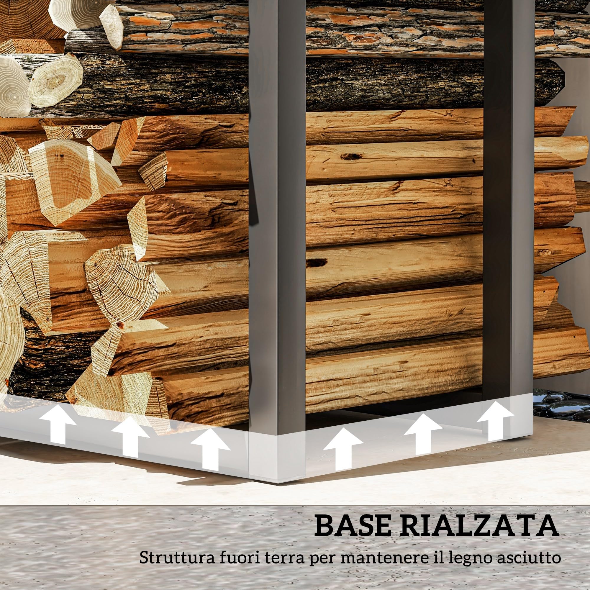 Outsunny Portalegna da Interno ed Esterno in Metallo, Legnaia Regolabile in Larghezza e Altezza con Ganci a S, 40-65x25x100-150 cm, Nero