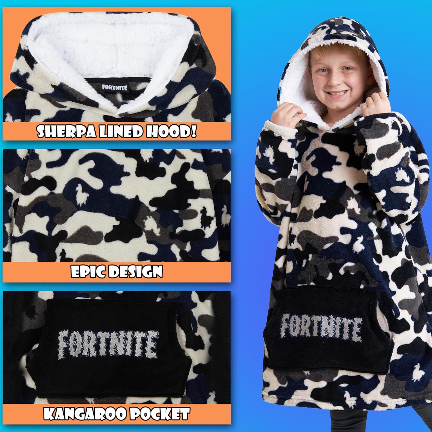 Fortnite Blanket Hoodie for Boys Teens Oversized Fleece Pullover Hooded Sweatshirt Wearable Blanket Gamer Gifts for Boys - Image 5