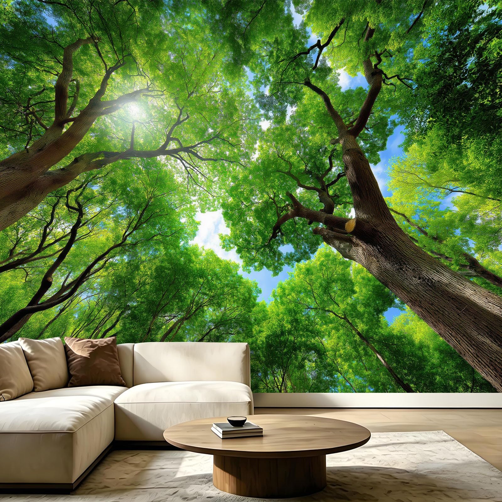 Générique Panoramiczna tapeta z naturalnym krajobrazem rośliny 350 x 256 cm, tapeta z włókniny liście błękitne niebo chmury - fototapeta do salonu, sypialni i biura, dekoracja ścienna druk HD