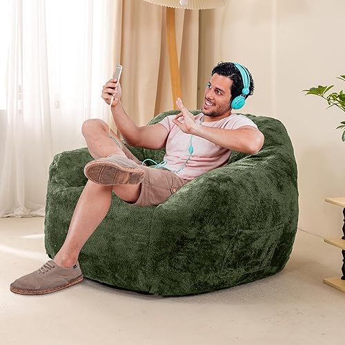 Miniatura 5 de Sofá puf para adultos, sofá puff para leer, jugar, relajarse, funda suave y duradera, sofá perezoso, verde oscuro