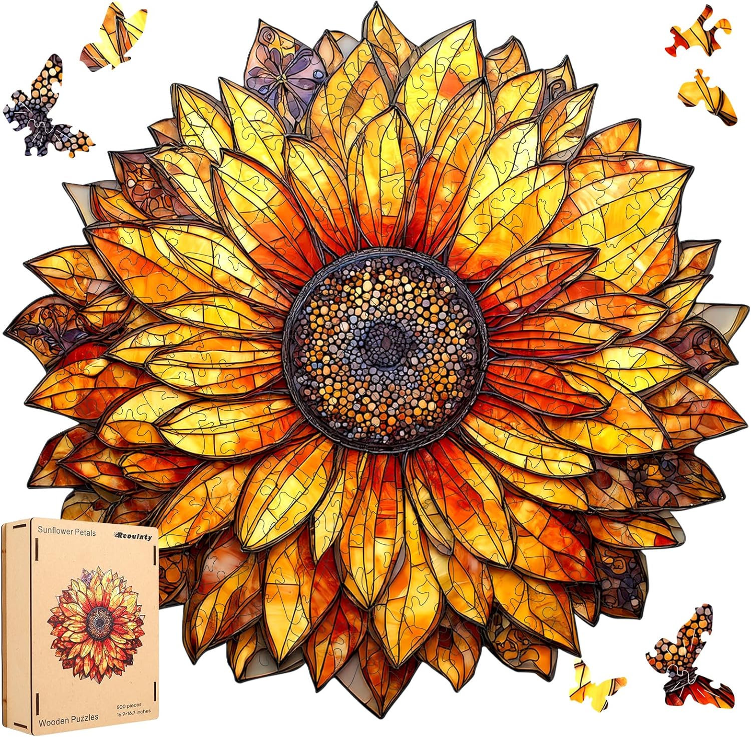 Reouinty Mother's Day Wooden Puzzles for Adults 500 Pieces, Sunflower Petals Spring Jigsaw Puzzle, Wall Decor, Beautiful Wood Puzzle, Birthday Gifts for Family Game 16.9x16.7 in