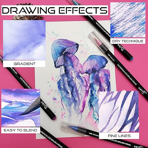 Miniatura 8 de Juego de pintura de acuarela, juego de 24 bolígrafos de pintura de acuarela vibrantes, 6 marcadores acrílicos blancos de punta extrafina y 12