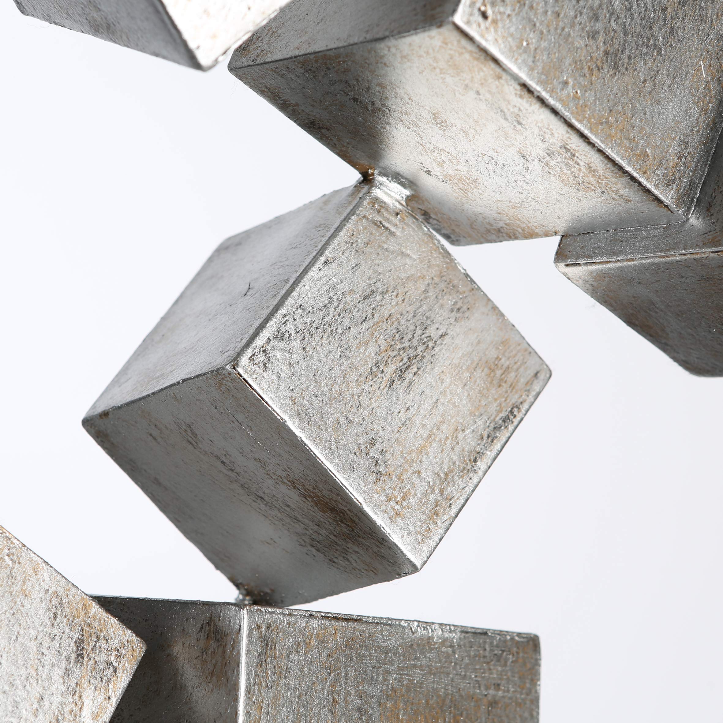 Casablanca Design Metall Deko Skulptur Cubes - Würfel - Silber-Antik-Finish - schwarzer Sockel - Höhe 56 cm