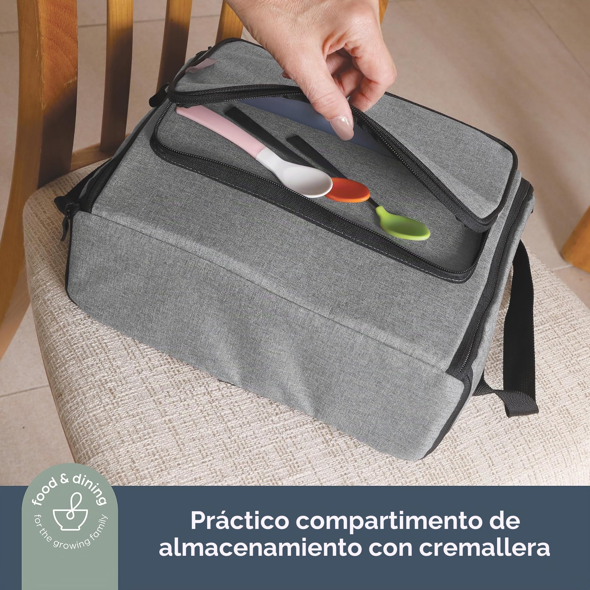 Dreambaby On-The-Go - Asiento elevador para niños, silla alta portátil con prácticos compartimentos de almacenamiento, se adapta a la mayoría de sillas de comedor, ligero, compacto y fácil de