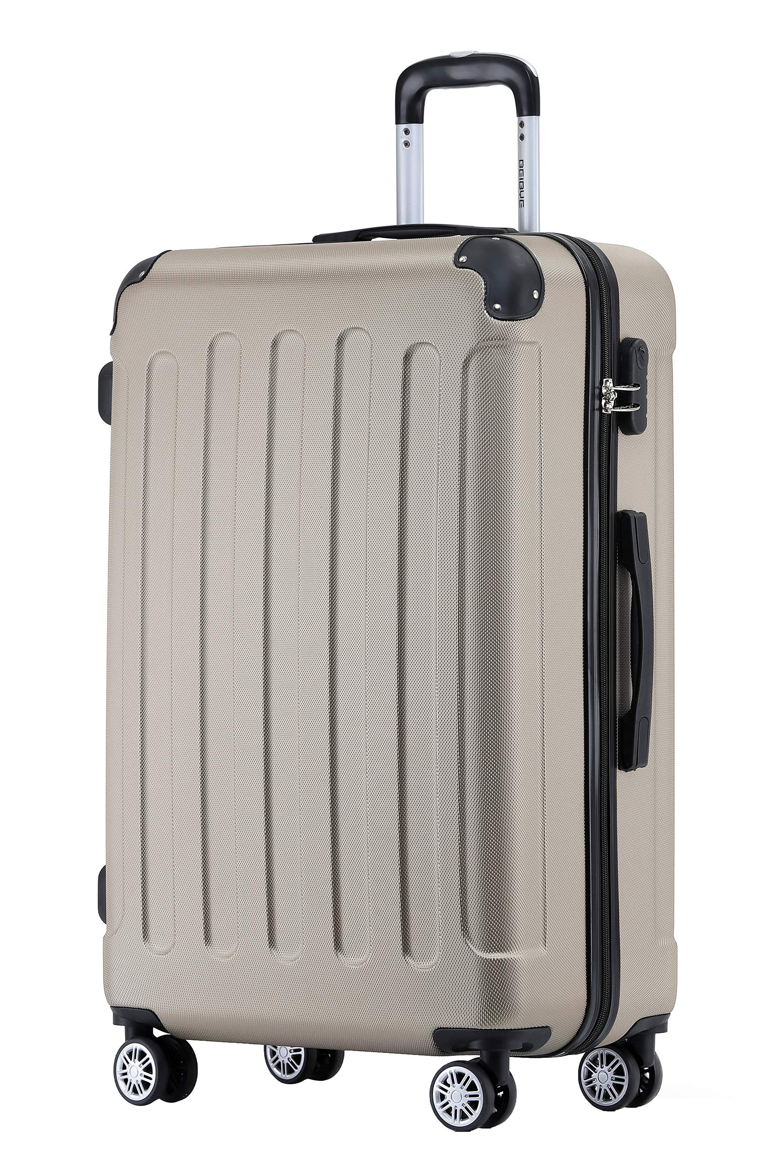 BEIBYE Hartschalenkoffer L 66 cm – mittelgroßer Reisekoffer, leicht, robust, ABS, 360° Doppelrollen, Zahlenschloss, Champagner