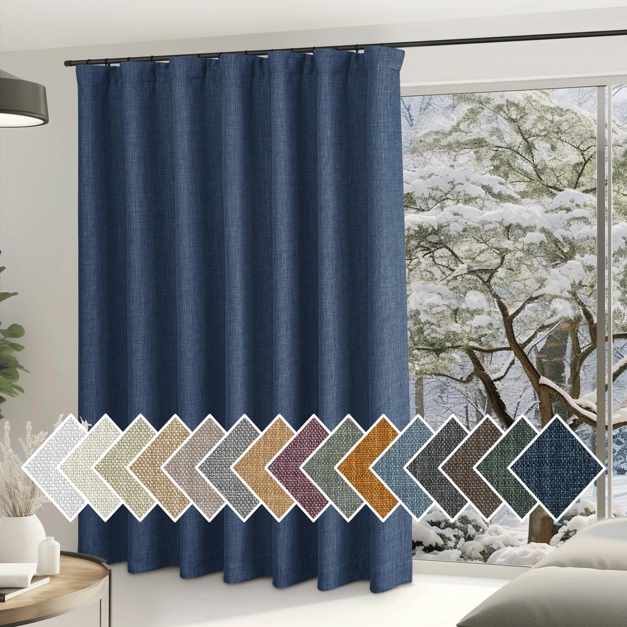Nicetown Navy Blue Curtains For Sliding Glass Door, Rod Pocket/Back Tab/Hook Belt Faux Linen Thermal Window Drape Privacy Room Divider For Kids Room/Living Room, W100 X L84, 1 Panel