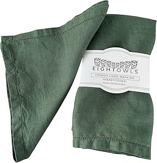 Hemstitched Linen Napkins – 20 Inch x 20 Inch – Stonewashed Pure Linen C...