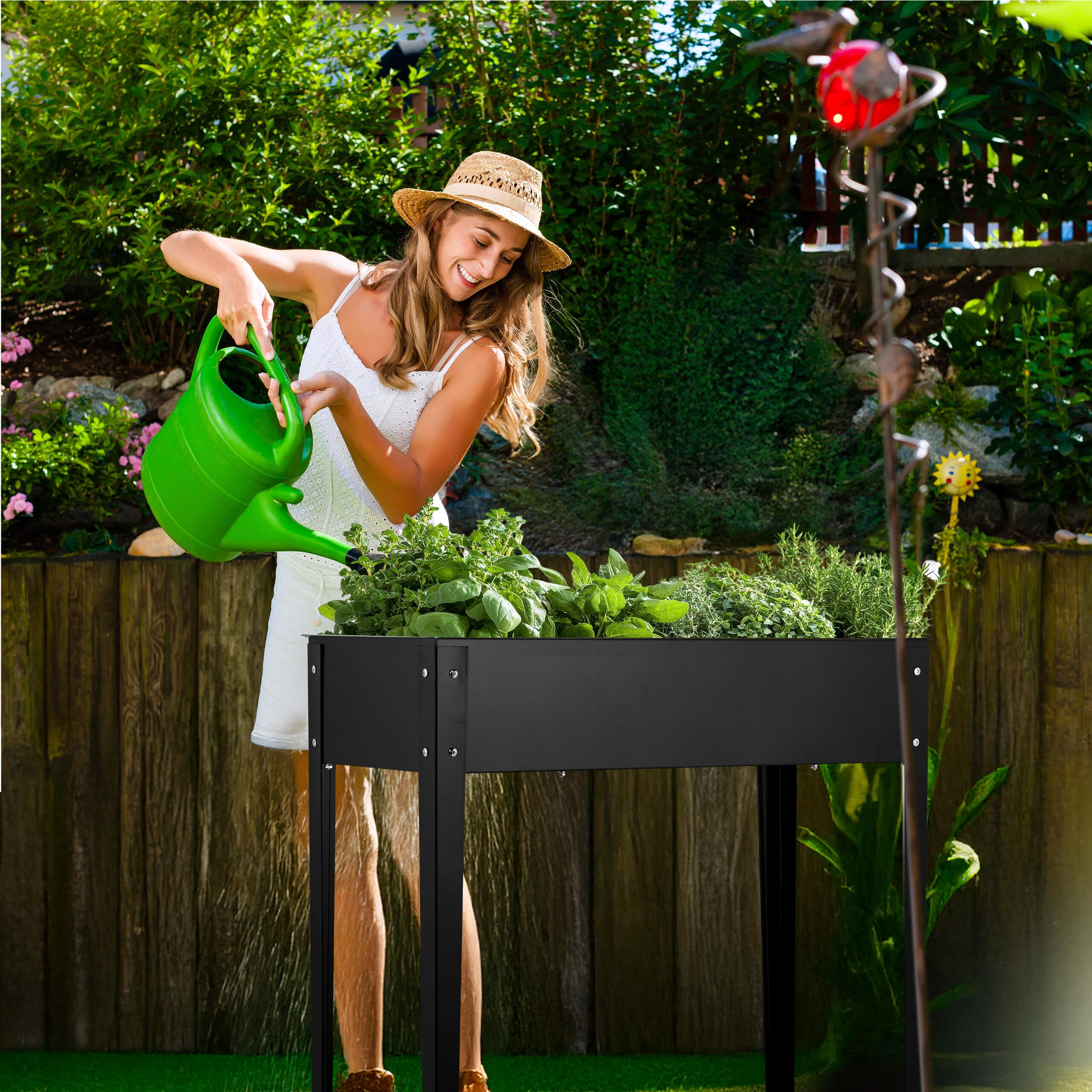 Relaxdays Huerto Urbano, Bancal Cultivo para Jardín, Balcón y Terraza, Acero Pulverizado, Jardinera, 80x85x40 cm, Negro