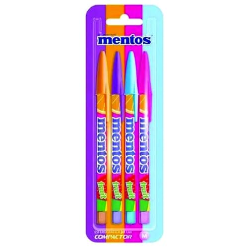 Caneta Esferográfica, Jet Lux, Mentos, 4 Cores, Compactor, Blister