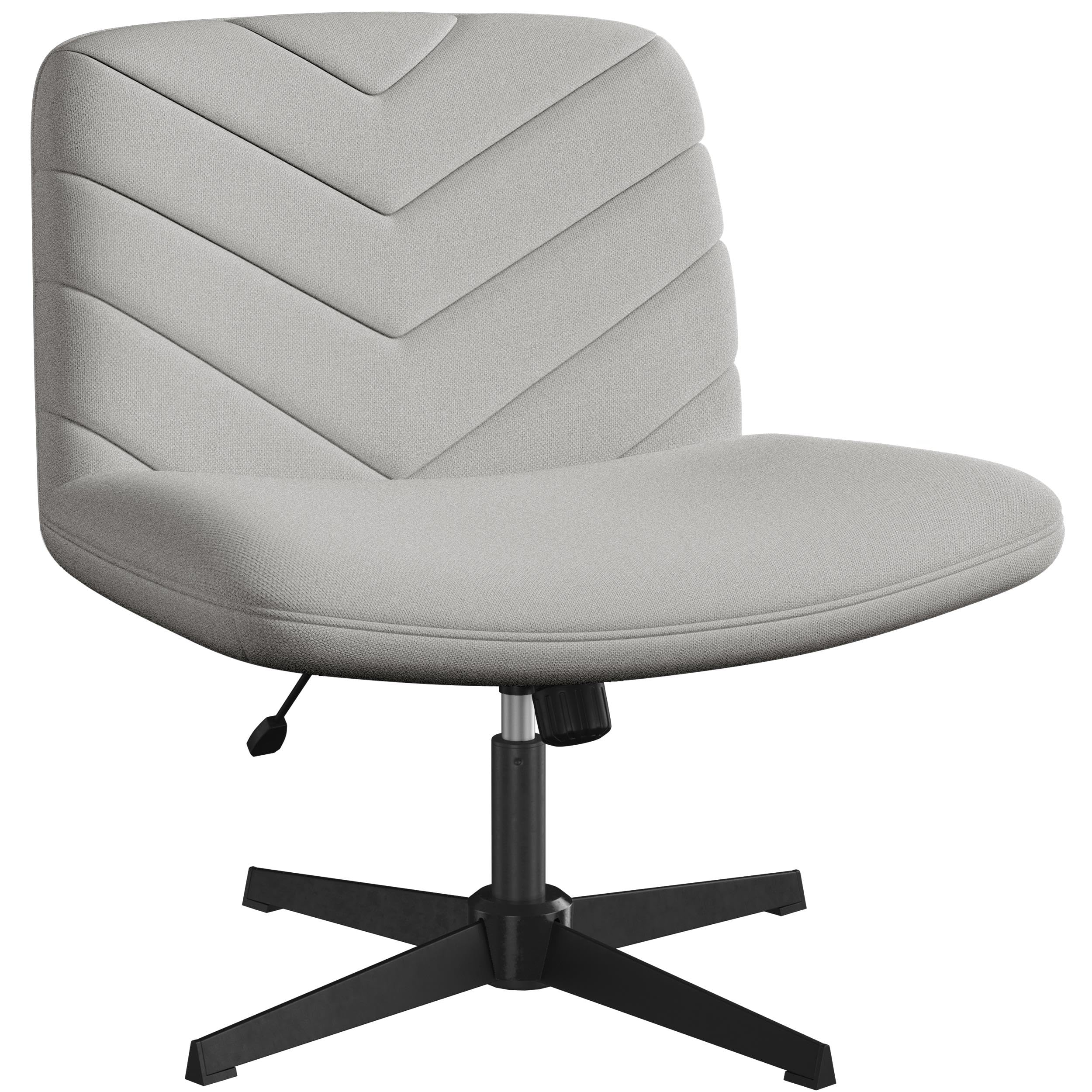 Yaheetech Wide Seat Cross Legged Office Chair, Adjustable Armless Office Chairs with No Wheels, Vanity Chair Criss Cross Chair Swivel Computer Chairs, Light Gray