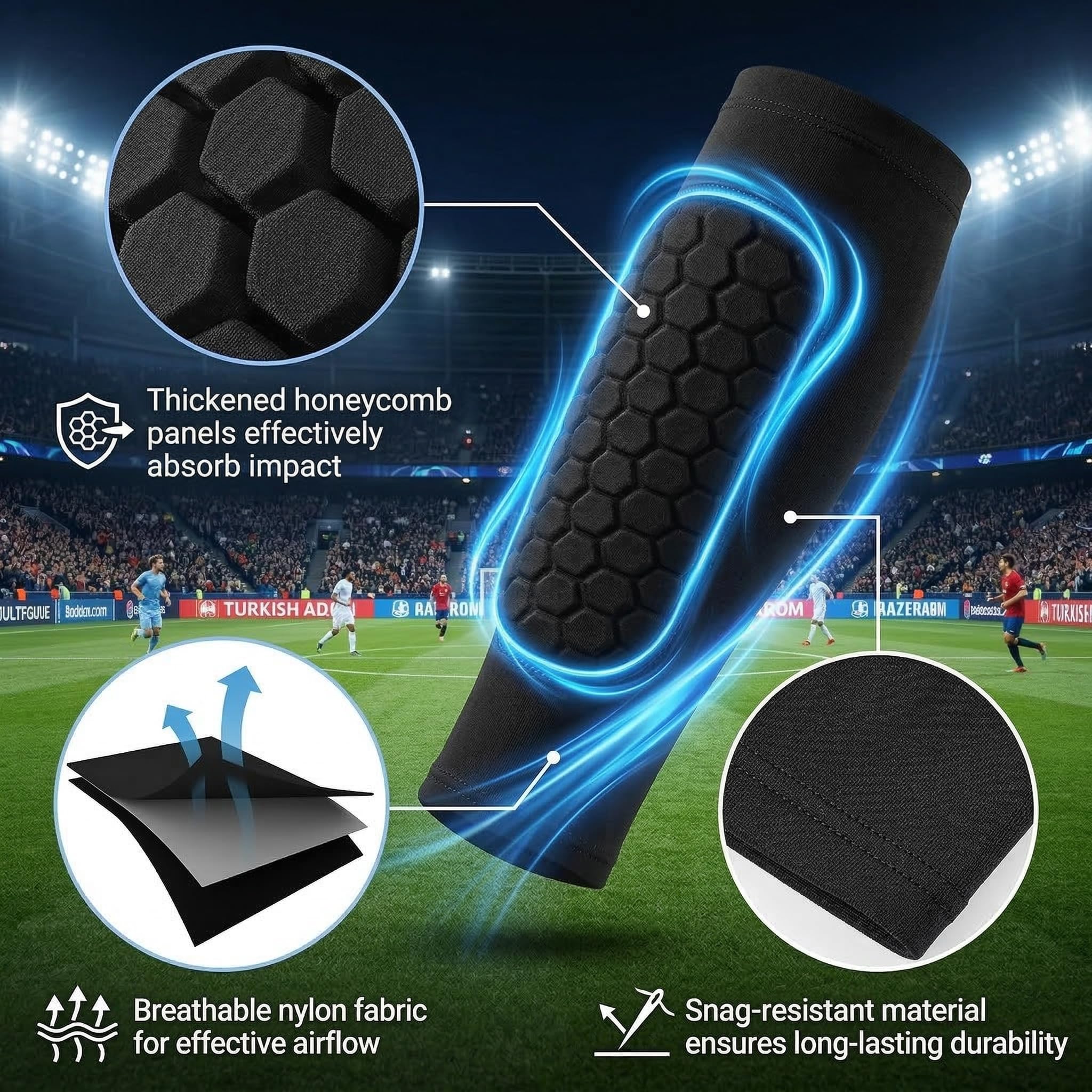 Espinilleras Fútbol para Niños y Jóvenes con Calcetines de Sujeción, Protección de Tibia con Acolchado EVA, Espinilleras Transpirables y Antideslizantes, Regalos Futboleros (Talla MS, 1 Par) — view 2