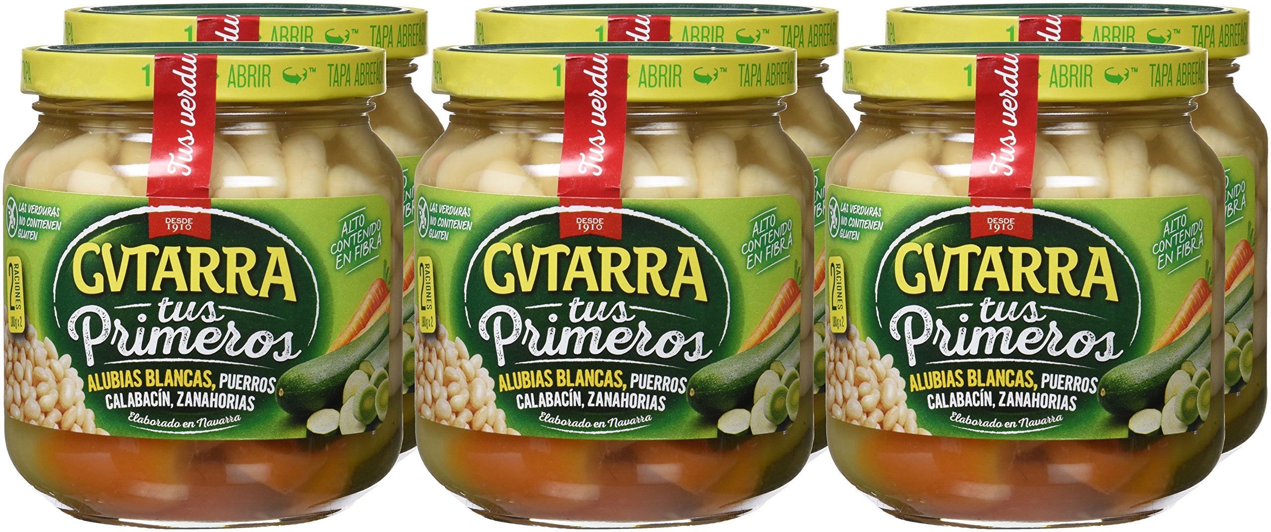 Gvtarra Tus Primeros Alubia Blanca, Puerro, Calabacín y Zanahoria. Legumbre - Paquete de 6 x 360 gr - Total: 2160 gr