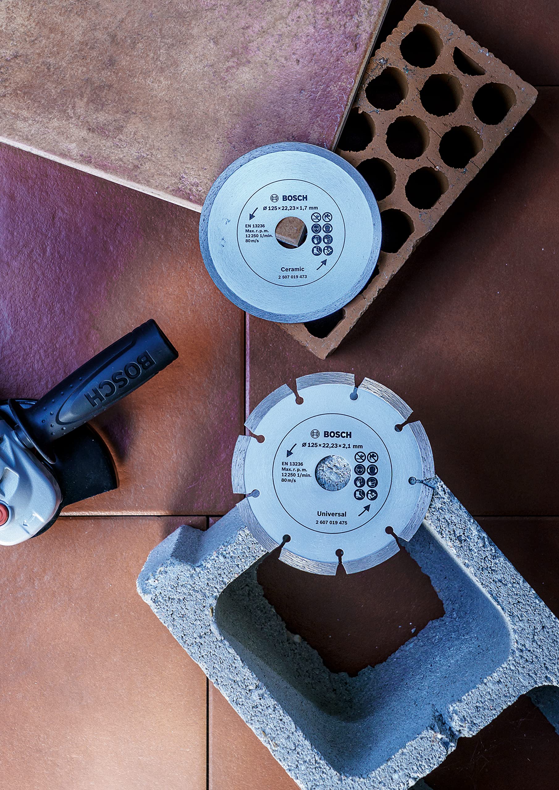Bosch dischi diamantati 2 pezzi, per piastrelle e materiale da costruzione, Ø 125 mm, accessori per smerigliatrice angolare