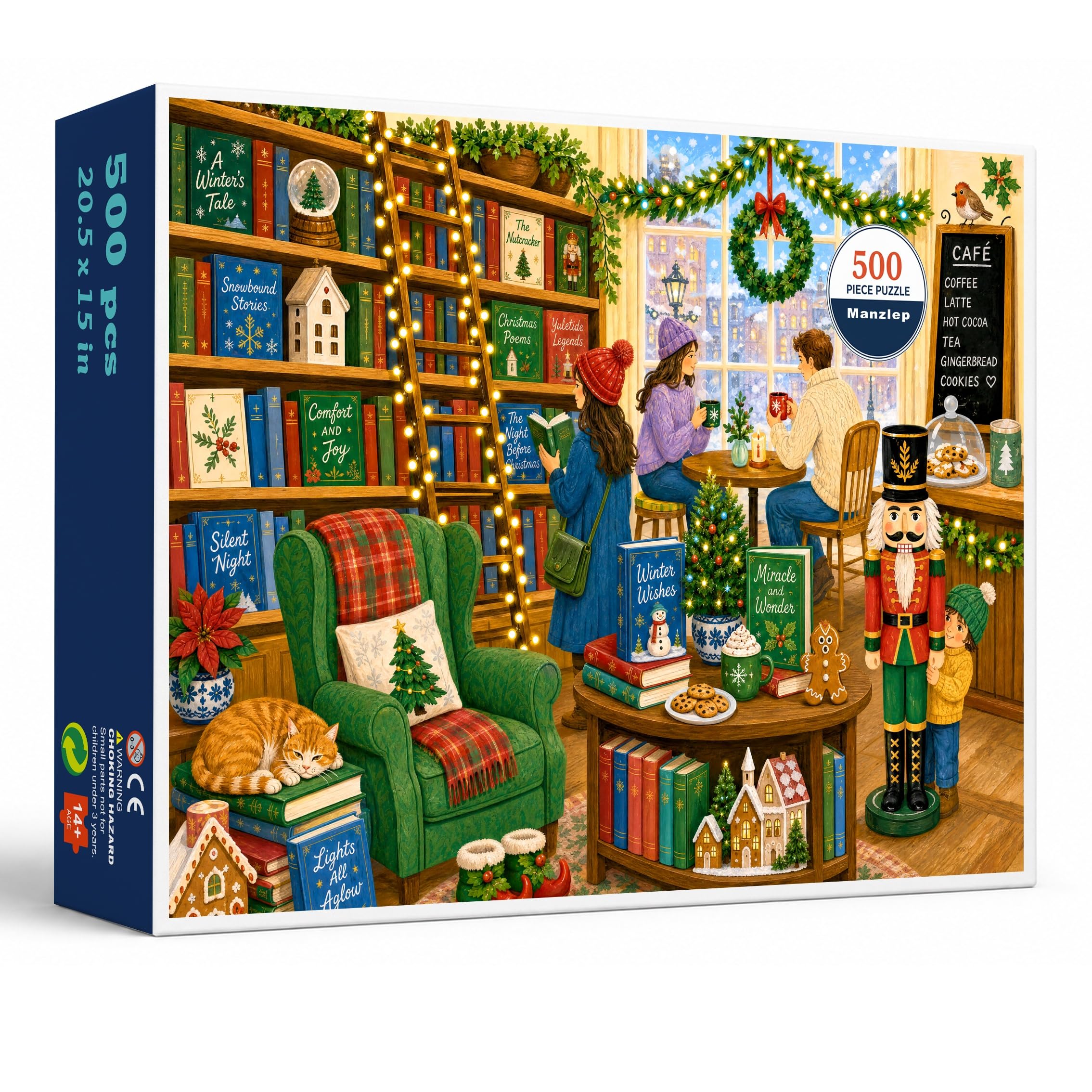 Manzlep Christmas Book Caf 500 Piece Puzzle for Adults & Teens