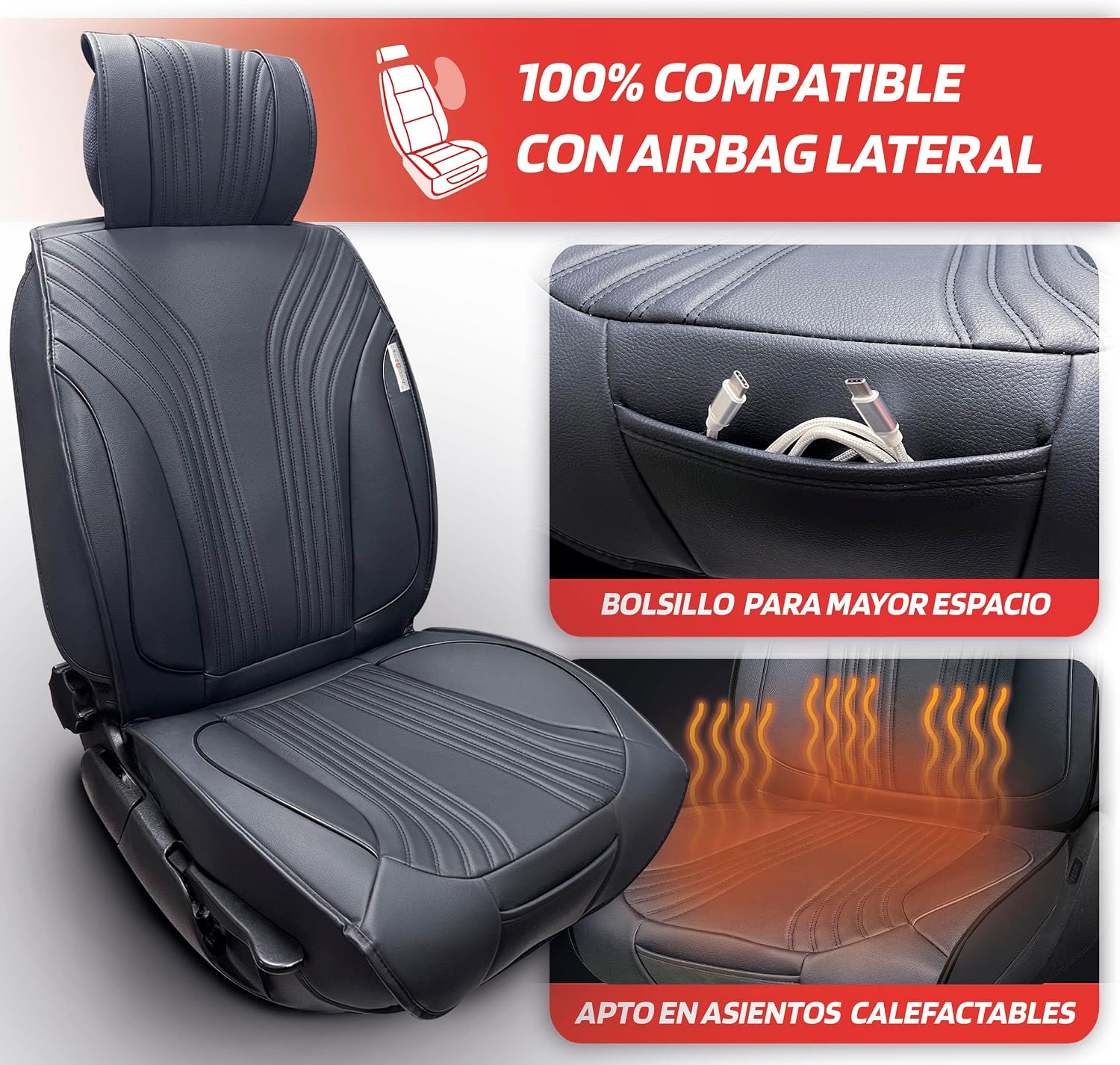 Sumex Universal Front and Back Seat Cover - Prestige - Compatible with Airbag Optimo Comfort - Black - Includes Pockets and Elastic Straps for Adjustment