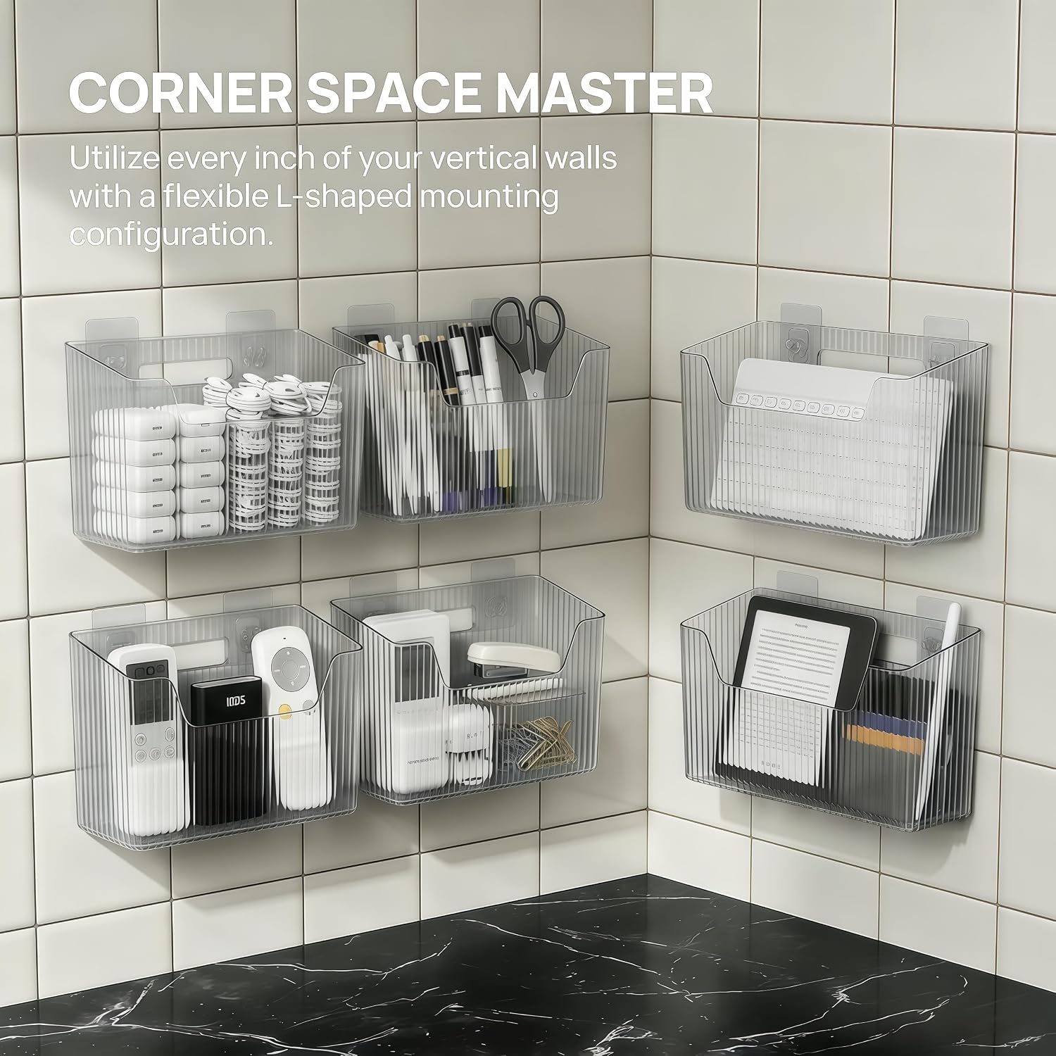 2 Pack Cabinet Door Organizer, Clear Storage Caddy, Adhesive Wall Mounted Organizer Bins, with Self Adhesive Tape, for Bathroom, Kitchen, Cabinet, Living Room