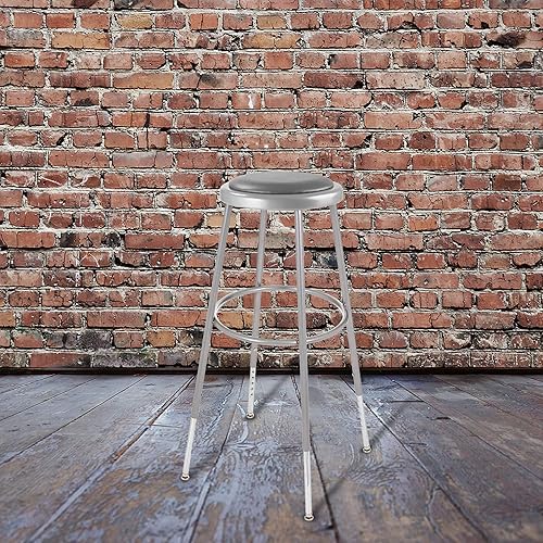 Miniatura 10 de OEF Furnishings Taburete acolchado de vinilo gris de altura ajustable, 18-27 pulgadas de alto OEF6418H2 (paquete de 2)