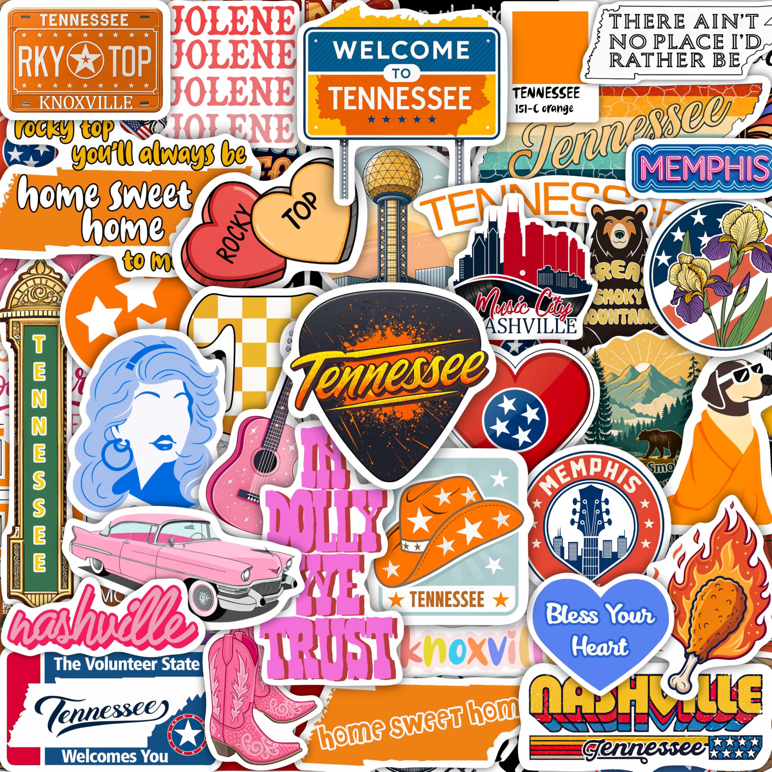 100Pcs Tennessee Stickers for Scrapbooking, Water Bottle and Laptop - Tennessee Party Supplies & Decorations - Nashville Stickers - Gift for Women & Men โ image 1